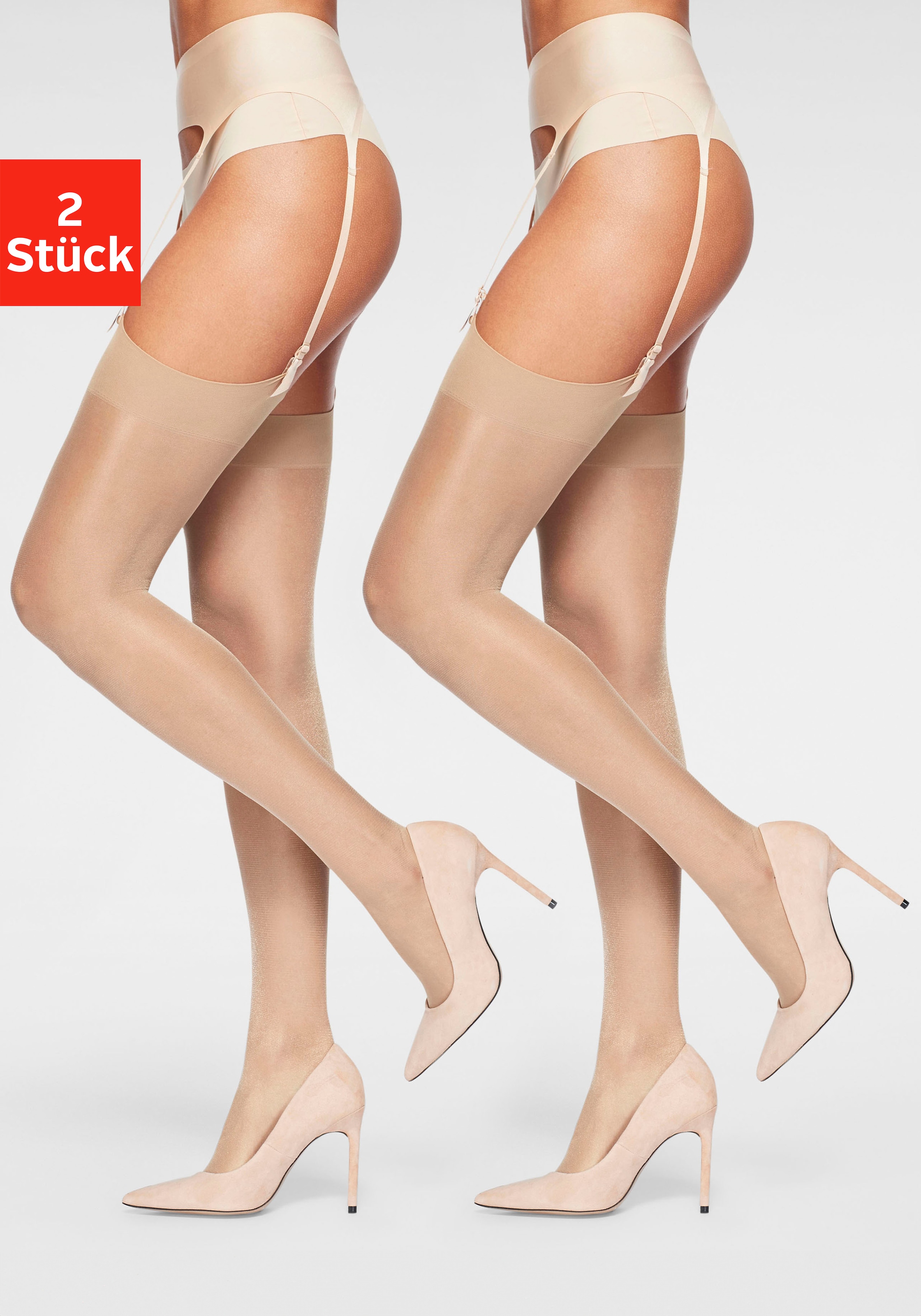 LASCANA Strapsstrümpfe 20 Packung, 2 Paar tlg. mit silikonfreien Strumpfrändern