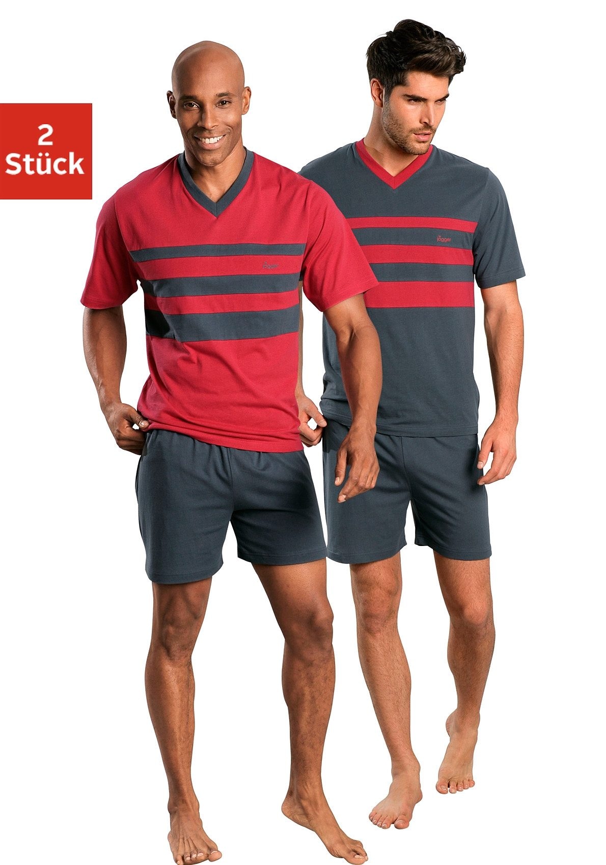 le jogger® Pyjama Packung, 2 Stück, 4 tlg. mit kontrastfarbigen Einsätzen vorn