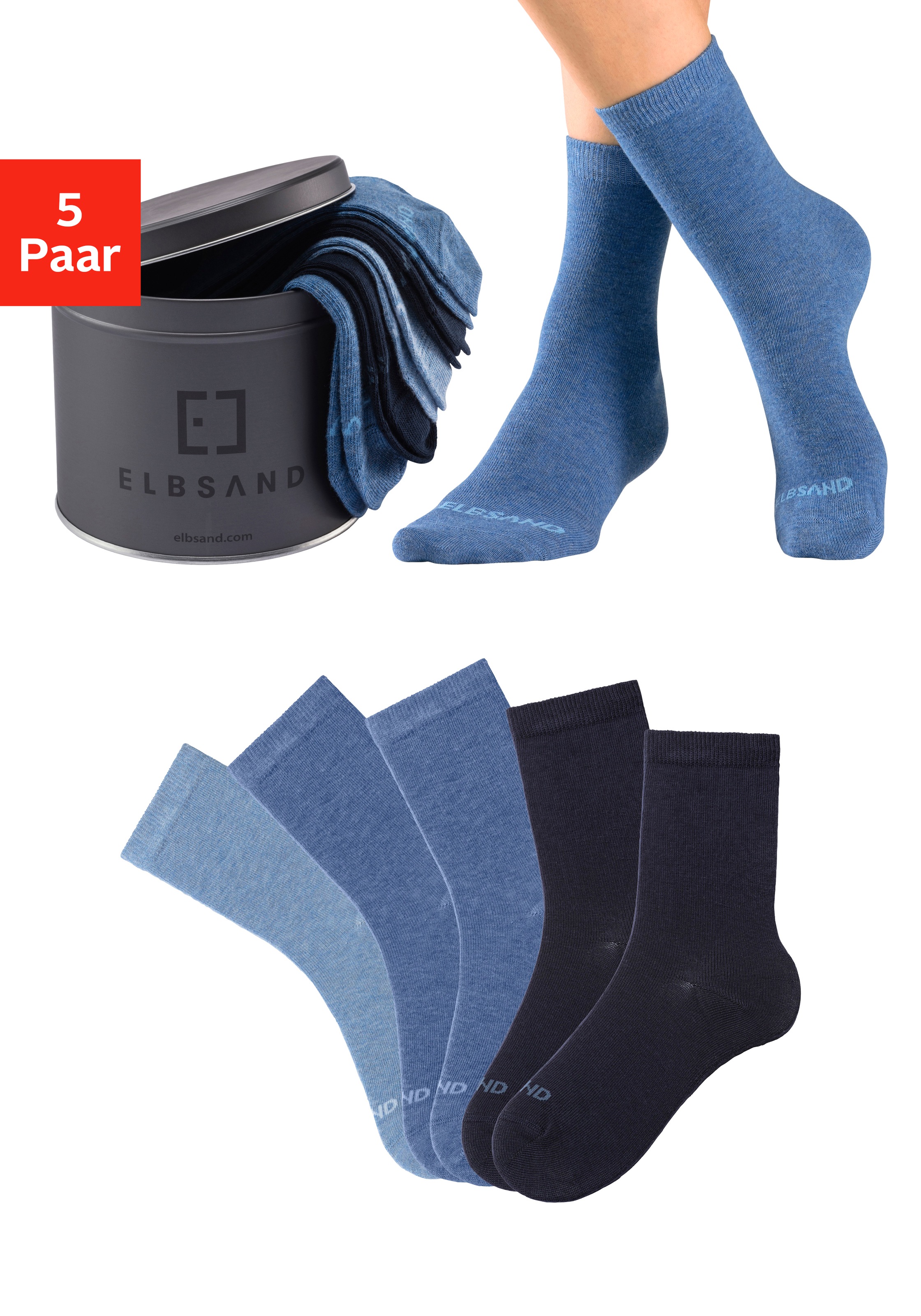 Elbsand Socken Dose, 5 Stk. tlg. verpackt in praktischer Metalldose