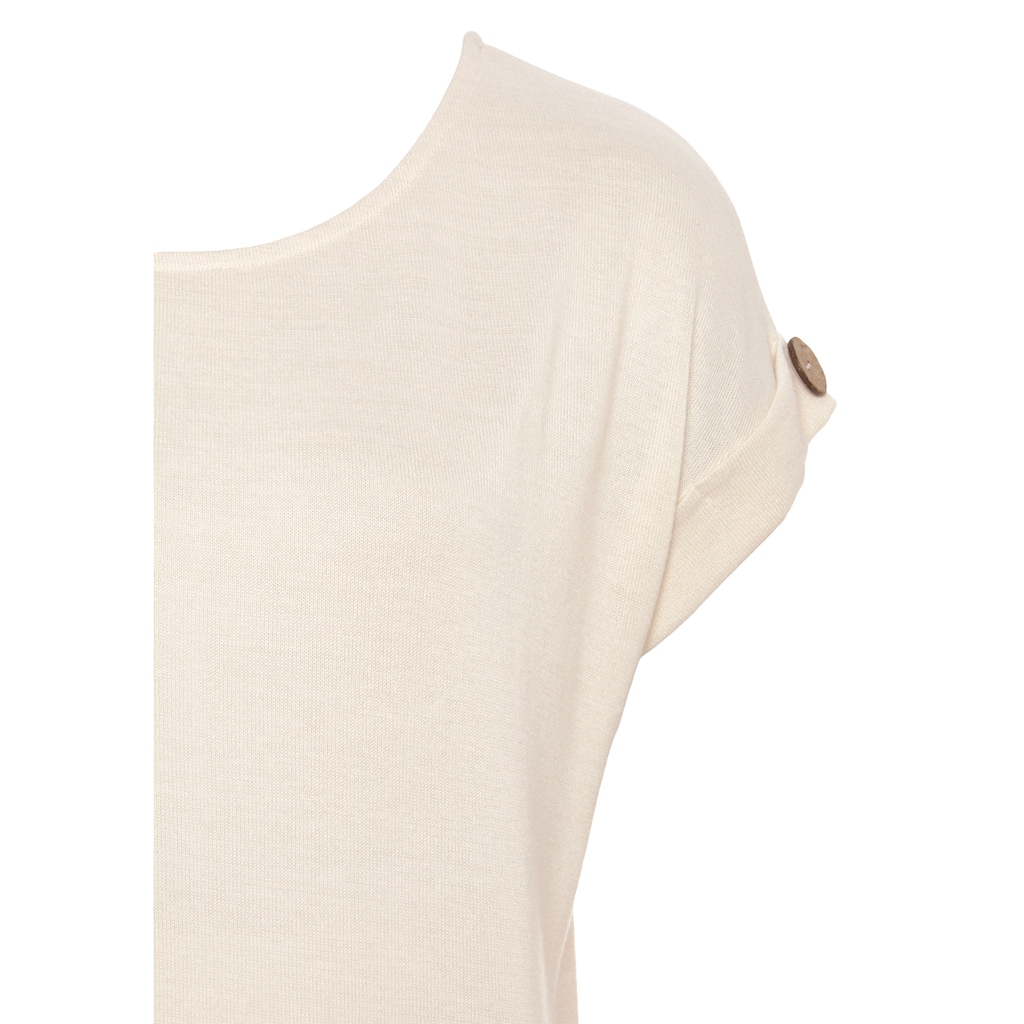 LASCANA Kurzarmshirt »mit Knopfdetail am Ärmelabschluss«, aus weichem Viskose-Feinstrick