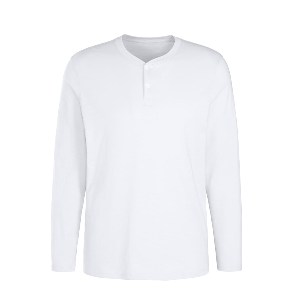 H.I.S Langarmshirt, (Packung, 2 tlg.), Shirt mit Knopfleiste aus aus strukturierter Baumwoll-Qualität