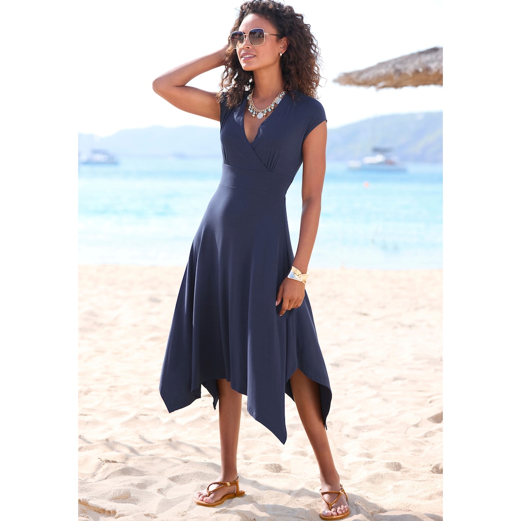 Beachtime Sommerkleid, mit Zipfelsaum und Schleife, Jerseykleid, asymmetrisches Rockteil