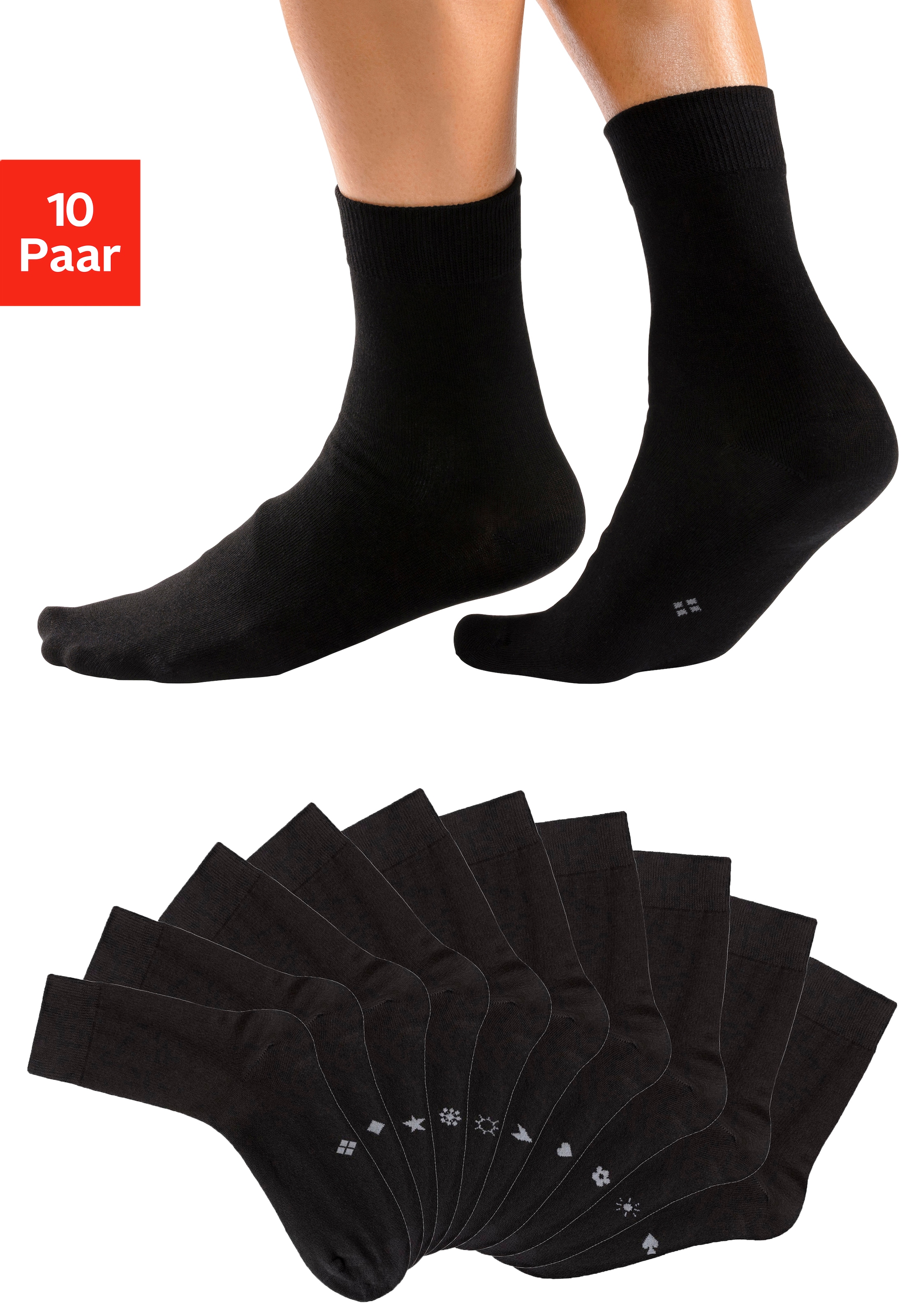 H.I.S Basicsocken Packung, 10 Stk. tlg. mit eingestrickten Symbolen