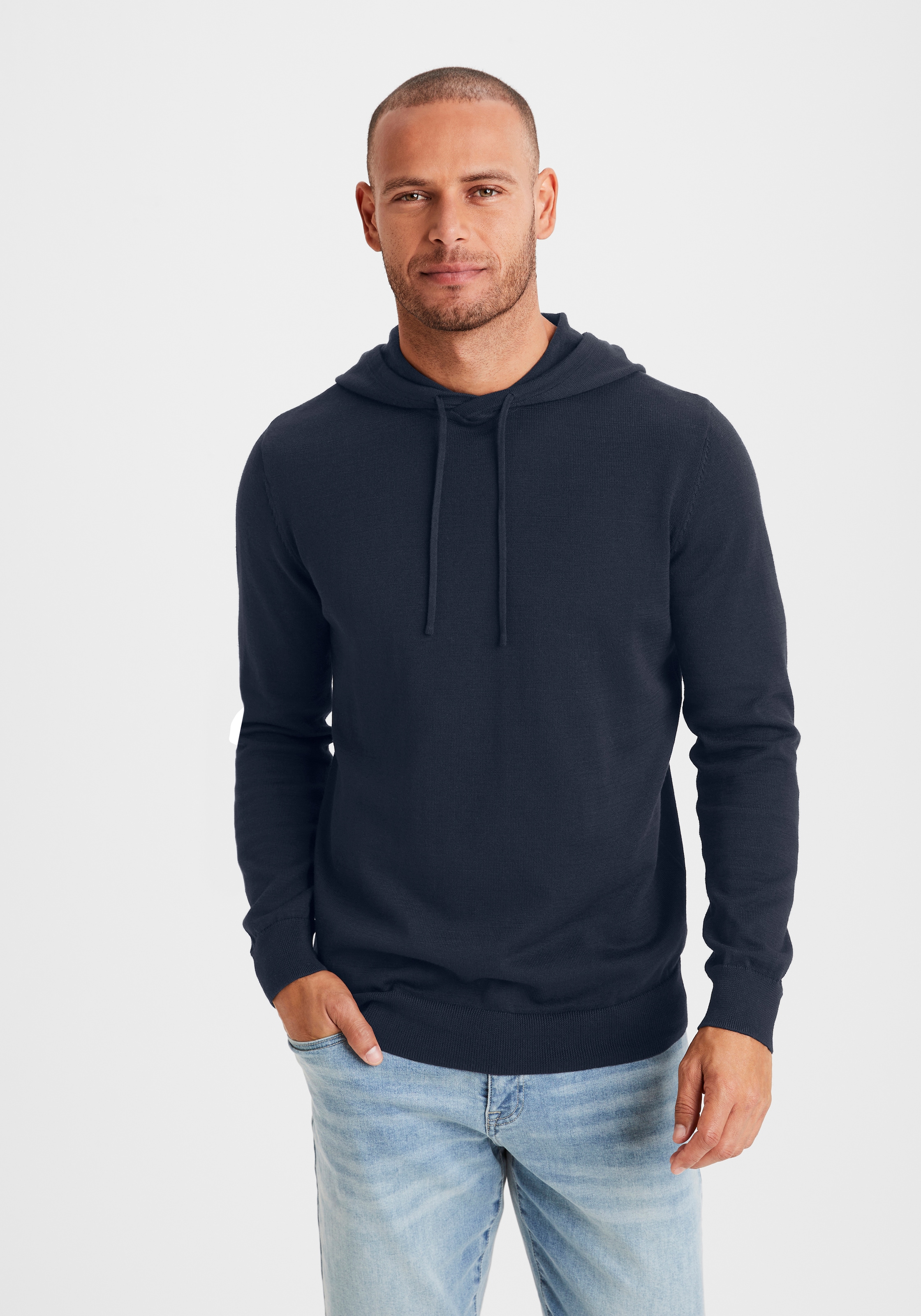 H.I.S Hoodie », Strickpullover mit Kapuze«, Feinstrick aus pflegeleichter Baumwollmischung