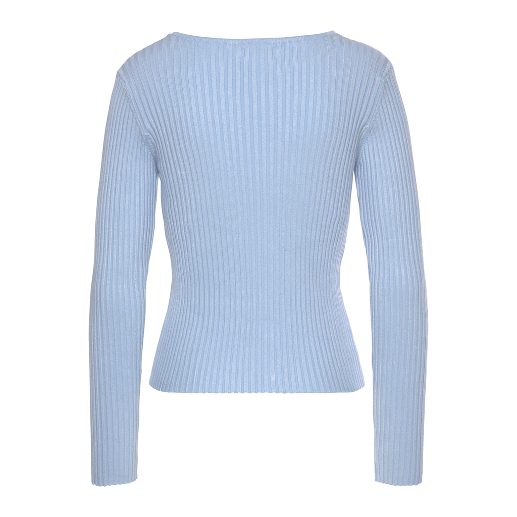 LASCANA V-Ausschnitt-Pullover, mit Zierperlen, figurbetonter Strickpullover, elastisch