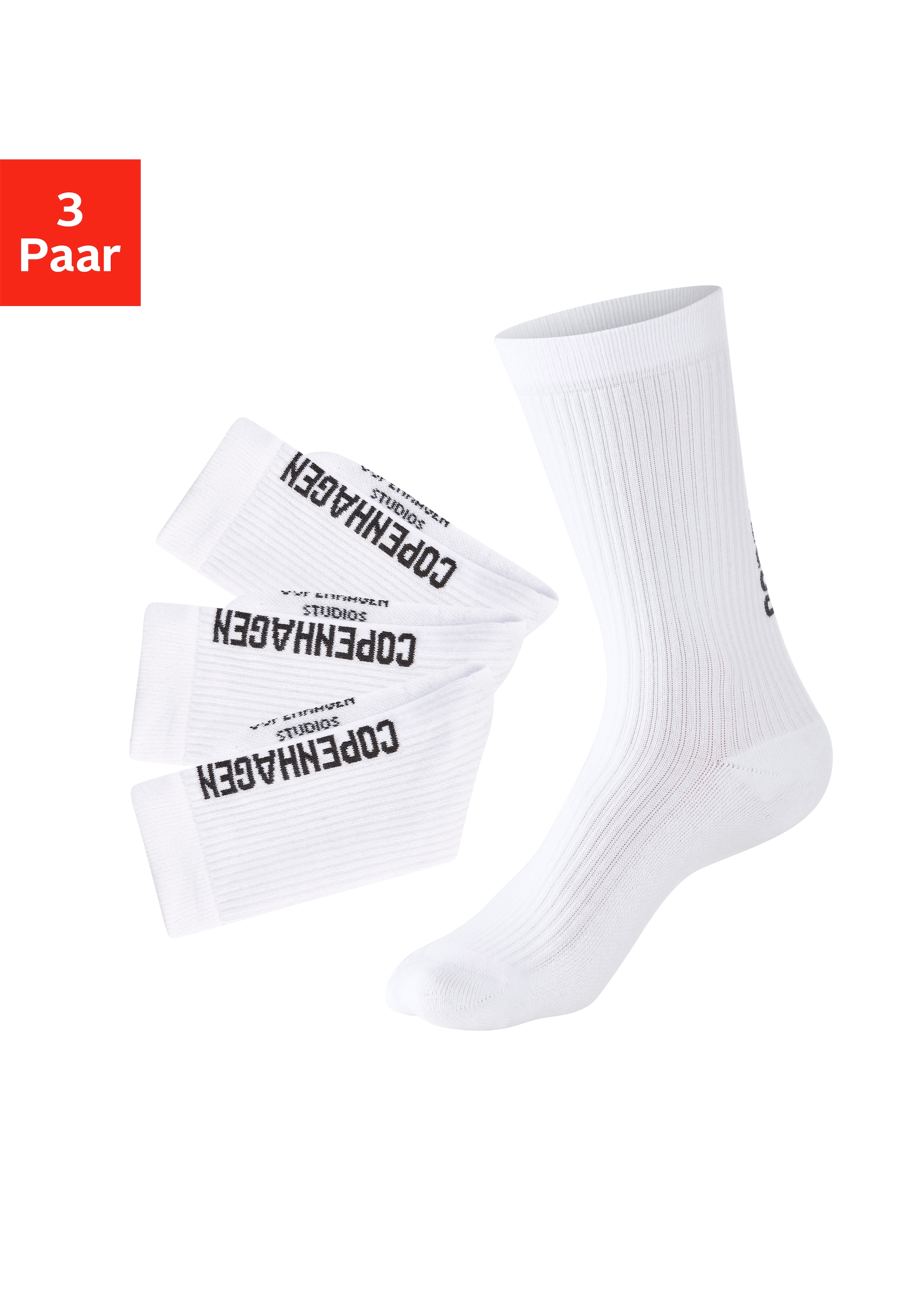 Copenhagen Studios Tennissocken Packung, 3 Stk. tlg. mit grossem Schriftzug