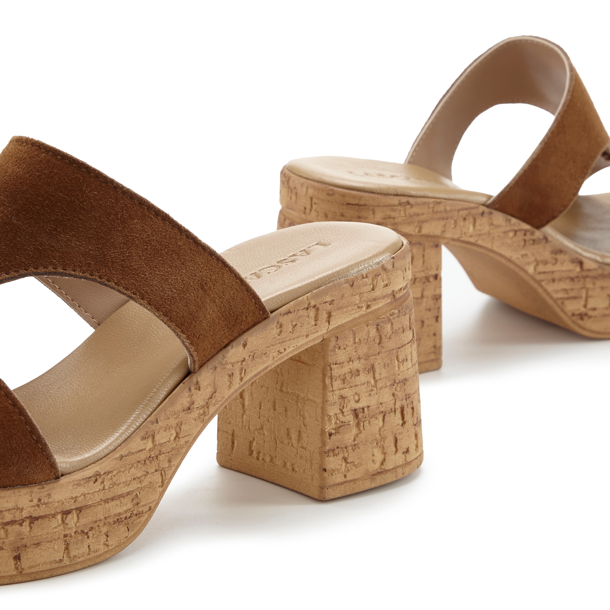 LASCANA Pantolette »Sandale, Mule, offener Schuh, Sommerschuh,«  aus Leder mit Blockabsatz in Kork-Optik