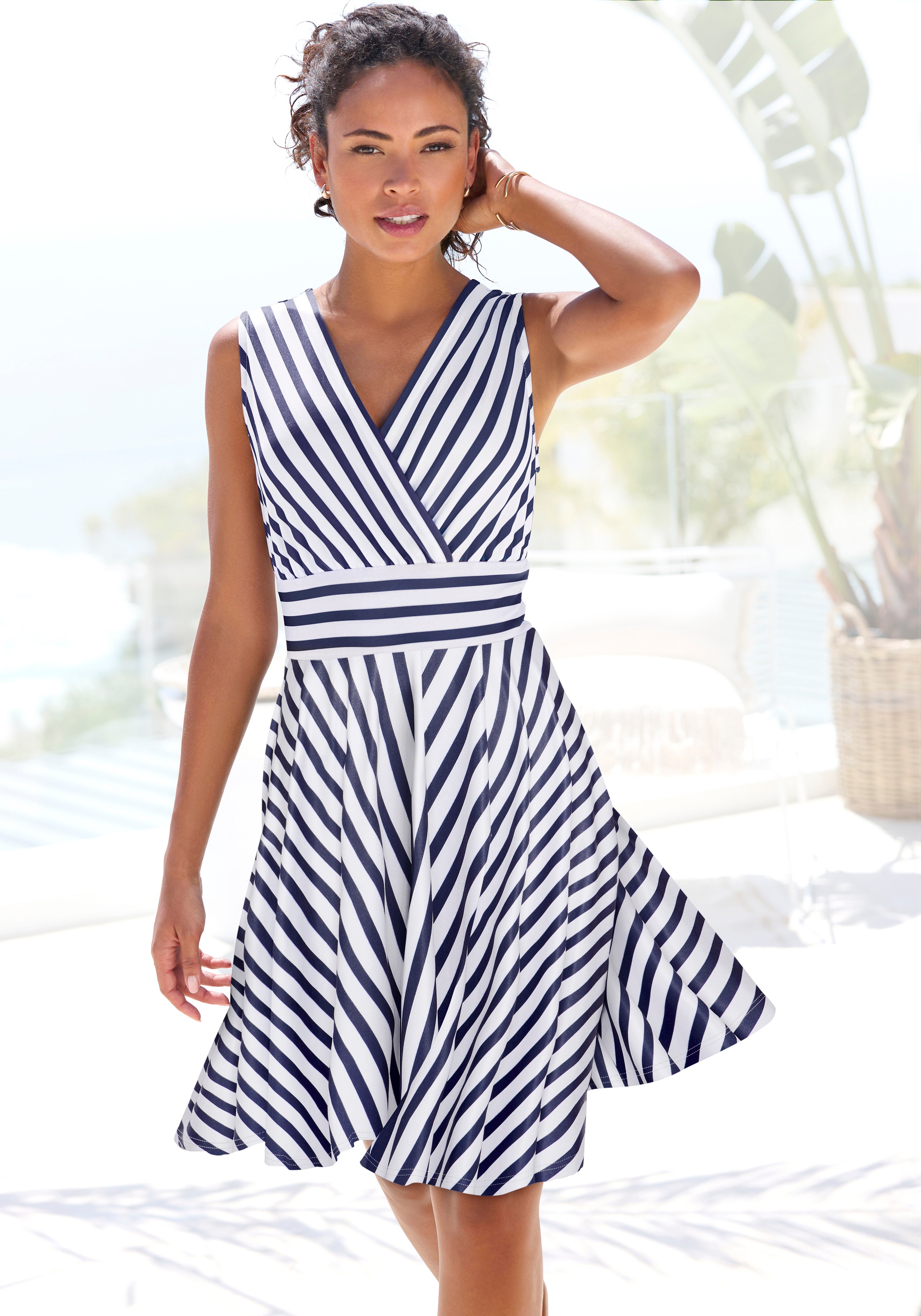 Thumbnail - LASCANA Sommerkleid, mit Streifenprint, Wickelkleid, tailliertes Minikleid, casual-chic