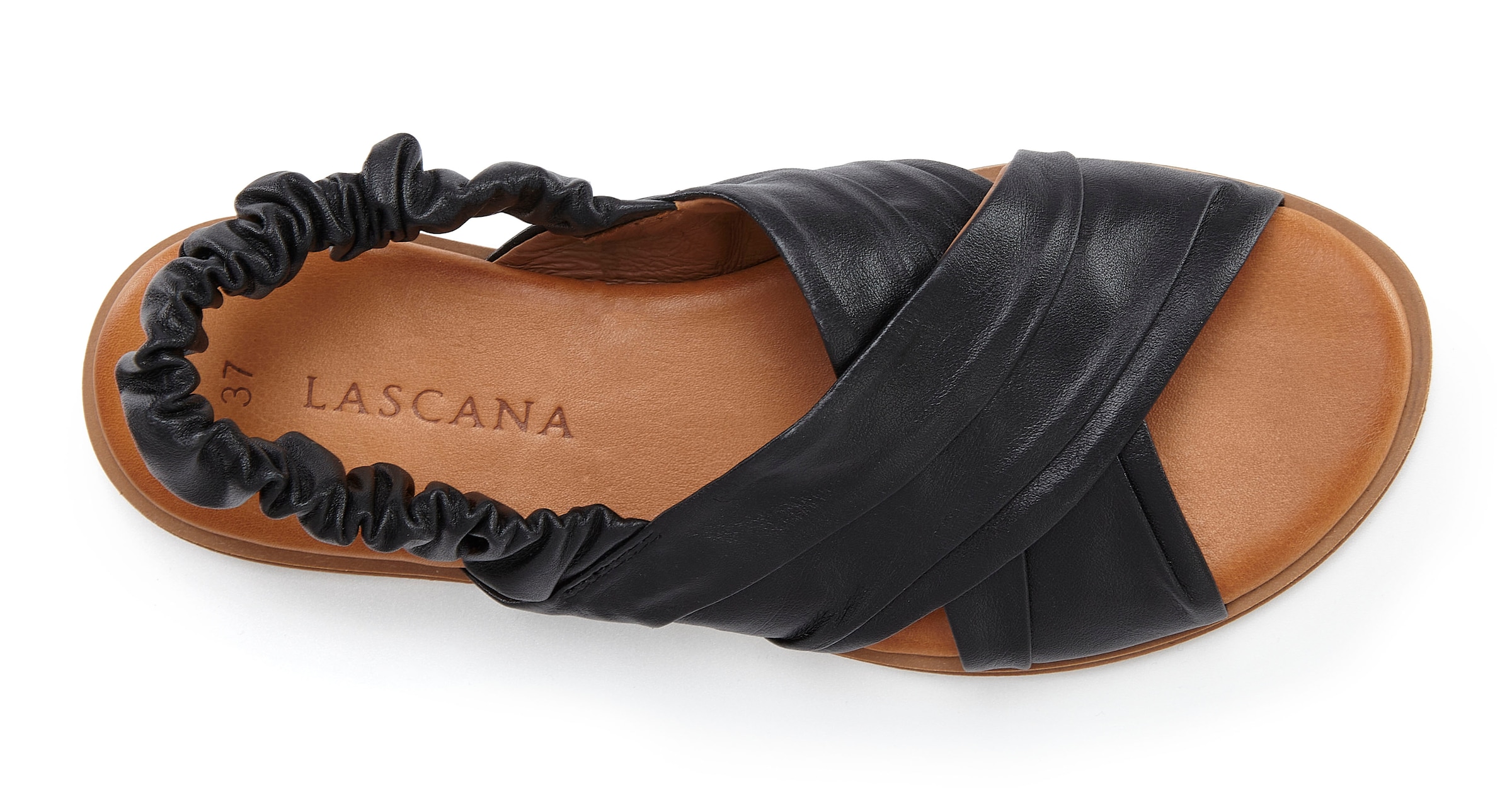 LASCANA Sandale »Sandalette, Sommerschuh, offener Schuh, Pantolette«  aus Leder mit elastischen Riemchen
