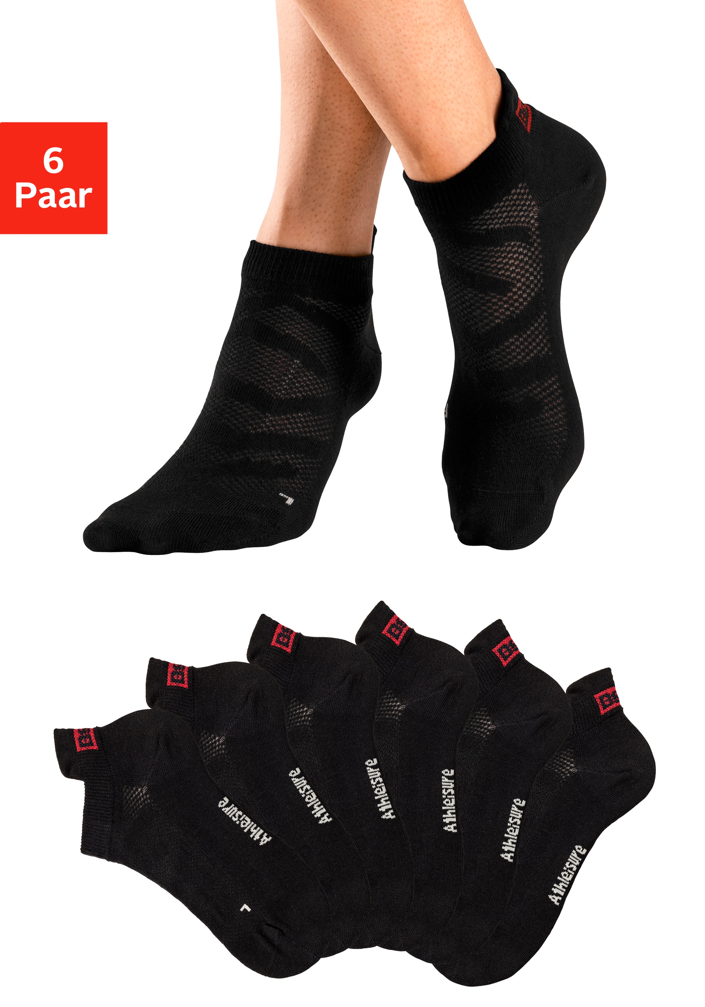 Bench. Sneakersocken Packung, 6 Paar tlg. mit Lüftungskanälen in Netzstruktur