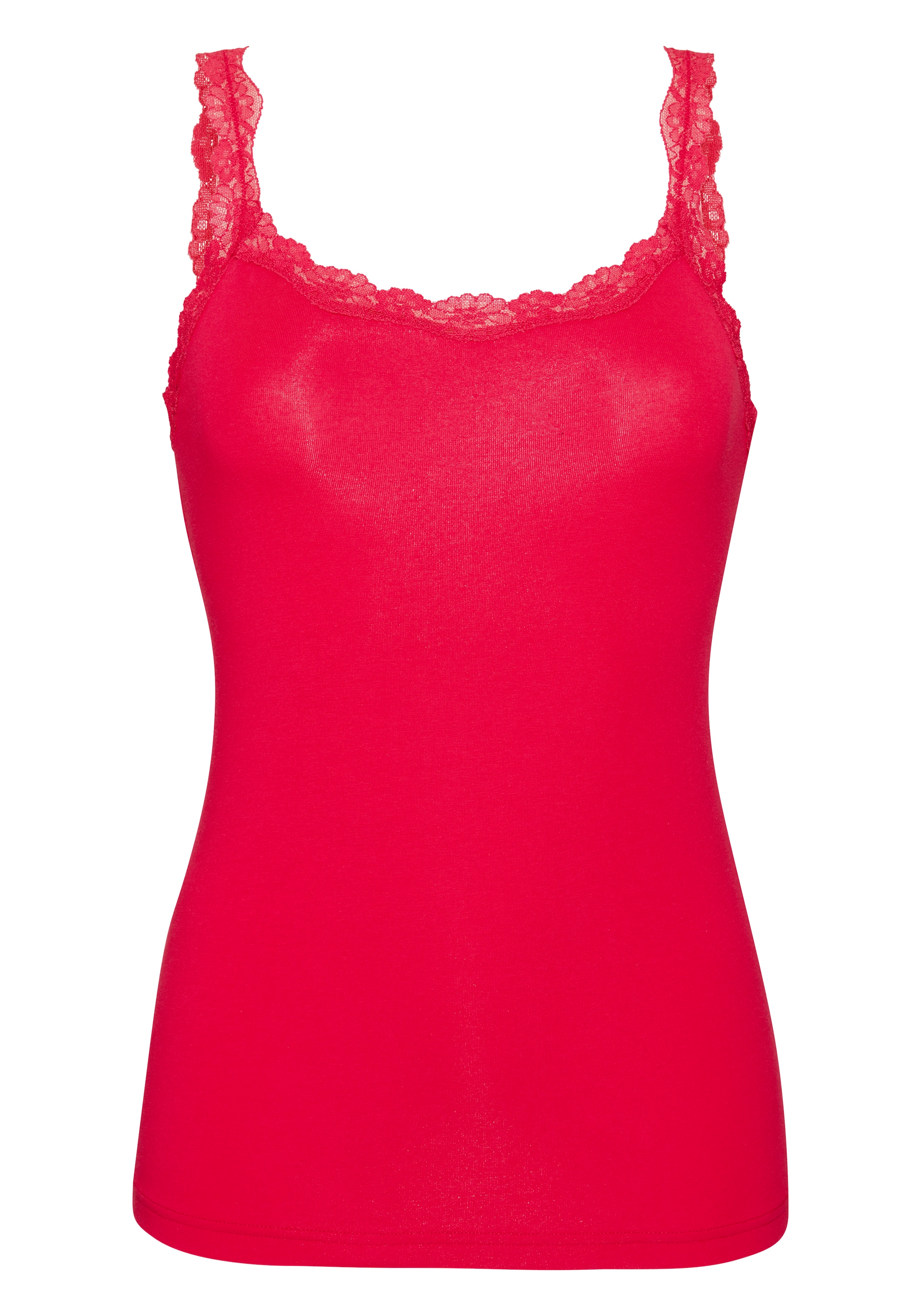 LASCANA Unterhemd 2er-Pack,  aus elastischer Baumwolle mit zarter Spitze, Spaghettiträger-Top