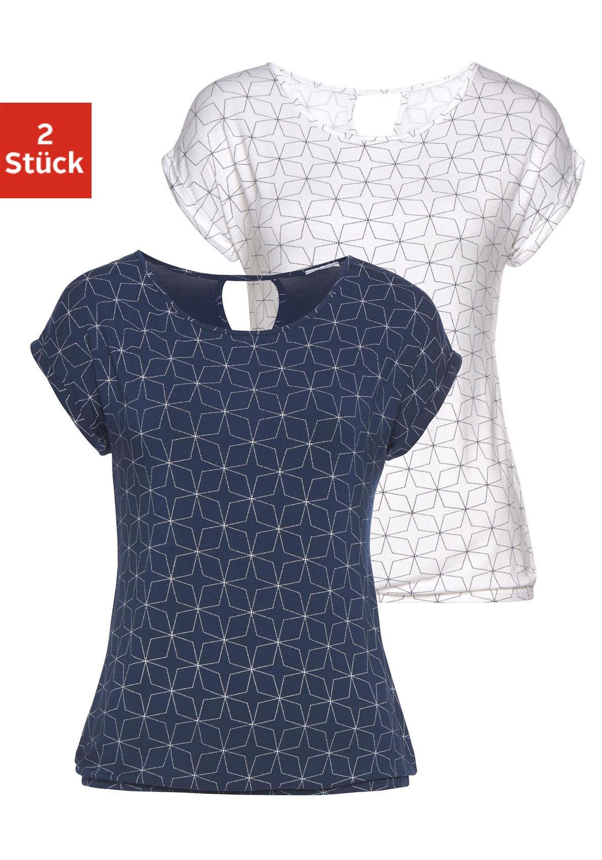 LASCANA T-Shirt 2er-Pack, mit kleinem Cut-Out im Nacken