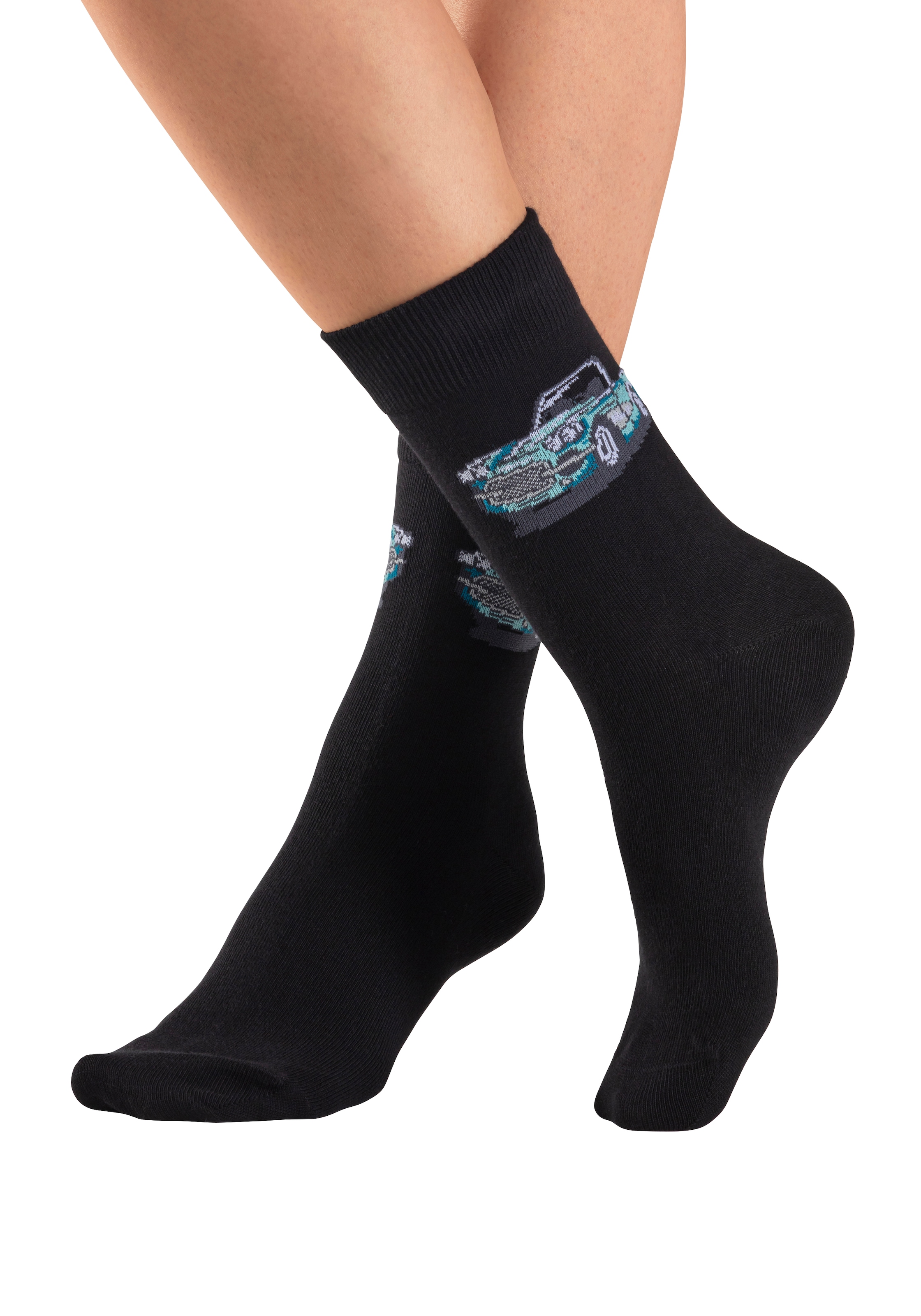 H.I.S Freizeitsocken »Damen und Herrensocken Motivsocken« Packung, 5 Paar tlg. mit eingestrickten Automobil Motiven