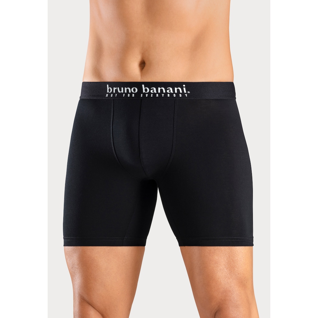 Bruno Banani Langer Boxer, (Packung, 4 St., 4er-Pack), mit Palmendruck und unifarben aus Baumwollmischung