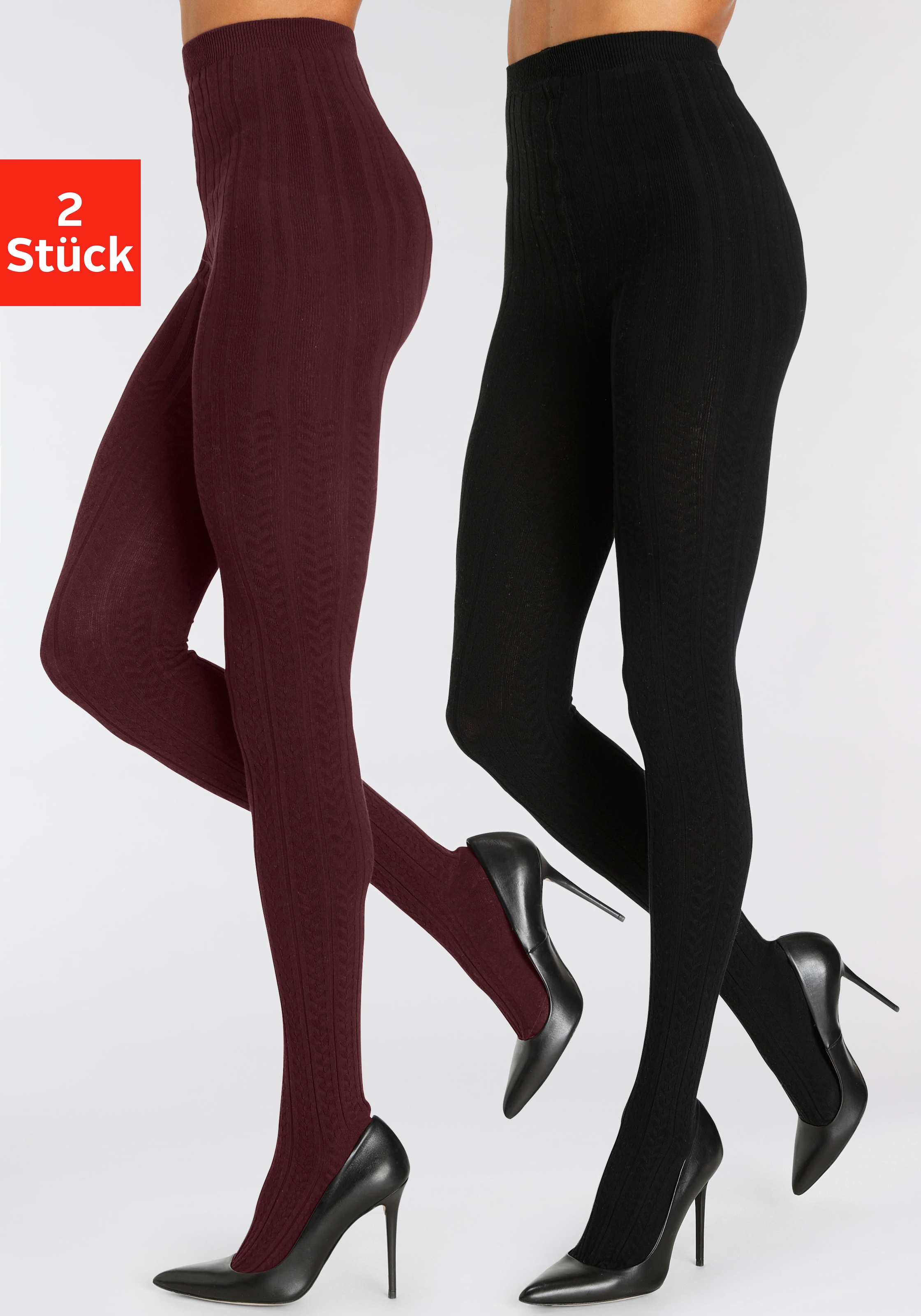 LASCANA Strickstrumpfhose 2 Stk. tlg. mit Zopfmuster