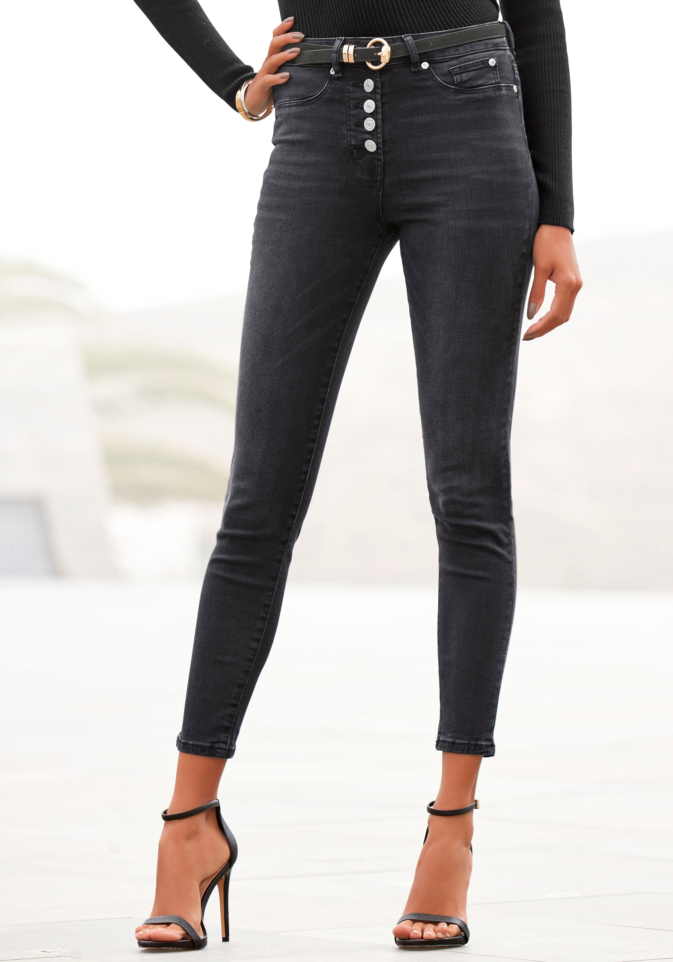 Buffalo High-waist-Jeans, mit modischer Knopfleiste, schmale Skinny-Jeans,...