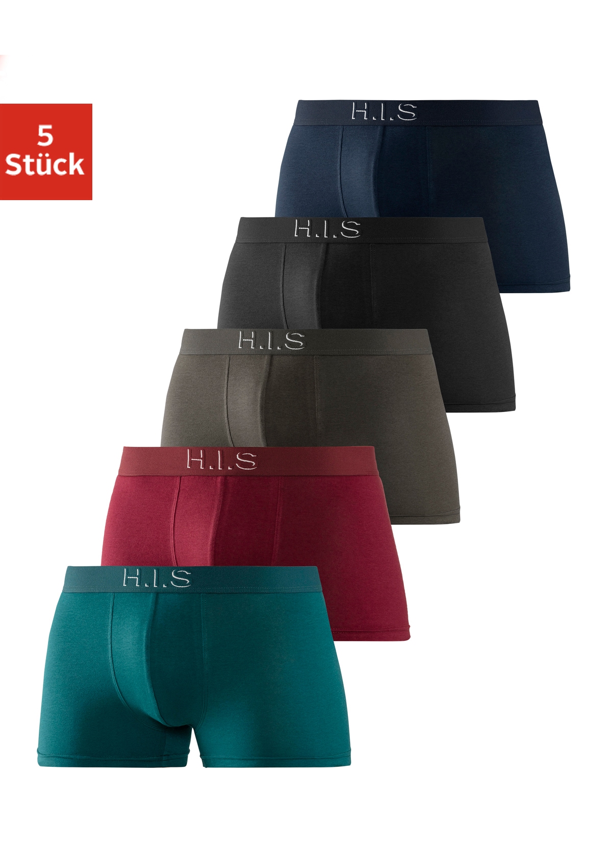 SH 3D günstig Kaufen-H.I.S Boxer, (Packung, 5 St.), Logo Webbund mit 3D Effekt. H.I.S Boxer, (Packung, 5 St.), Logo Webbund mit 3D Effekt <![CDATA[H.I.S Boxershorts im 5er Pack. Webbund mit Logoschriftzug mit 3D Effekt. Obermaterial: 95% Baumwolle, 5% Elasthan]]>. 