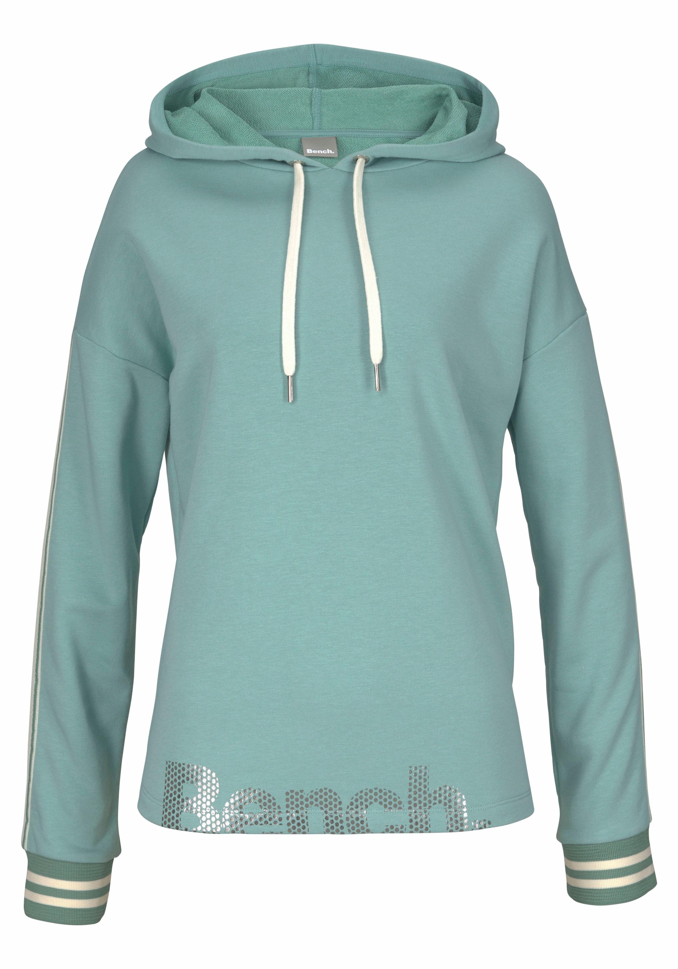 Bench. Kapuzensweatshirt, mit gestreiftem Bund und Glanzprint, Loungewear, Loungeanzug, Hoodie