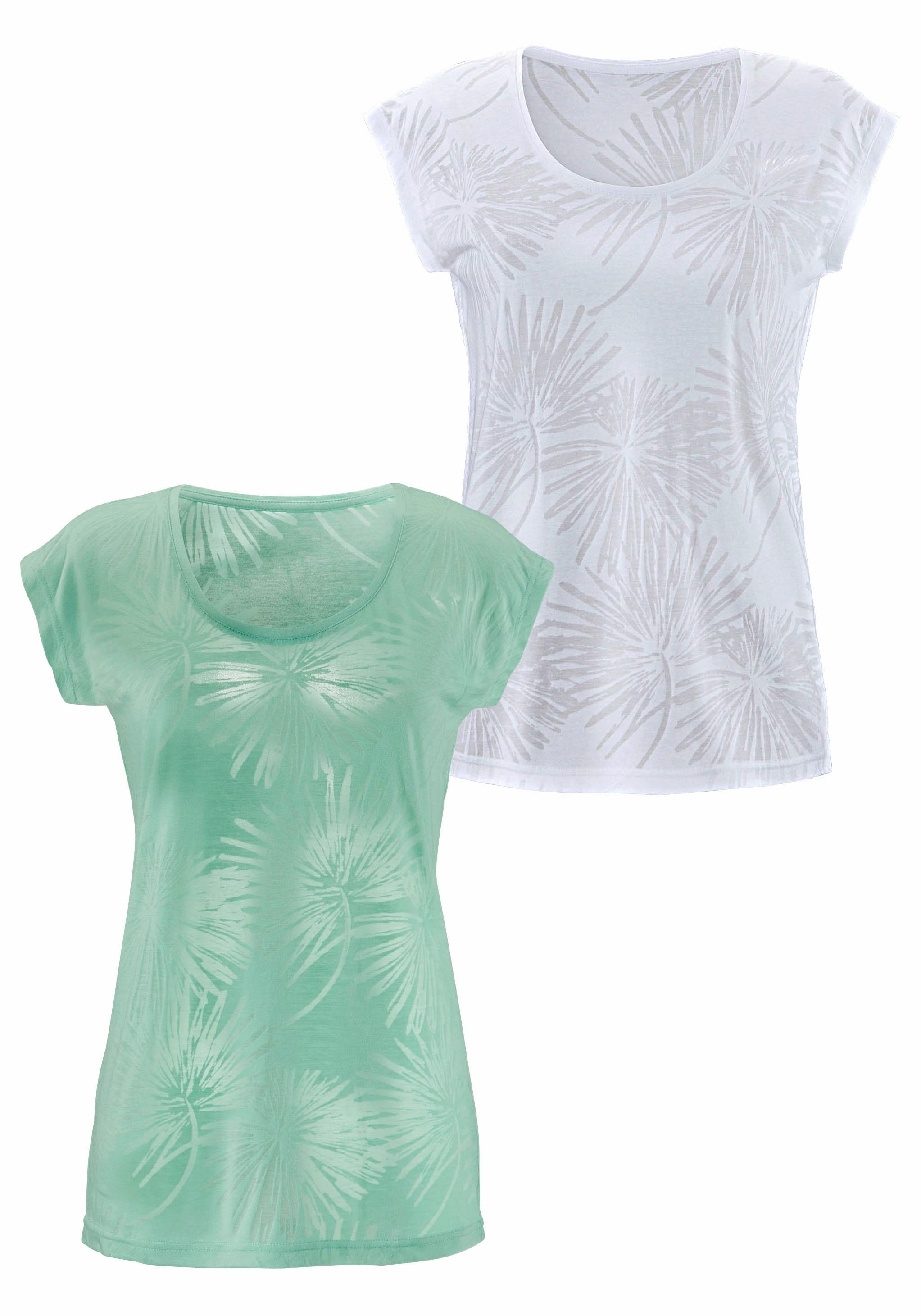 Bademode, kaufen online Ausbrenner-Qualität & | LASCANA T-Shirt, Unterwäsche mit (2er-Pack), Beachtime Lingerie » leicht transparenten Palmen