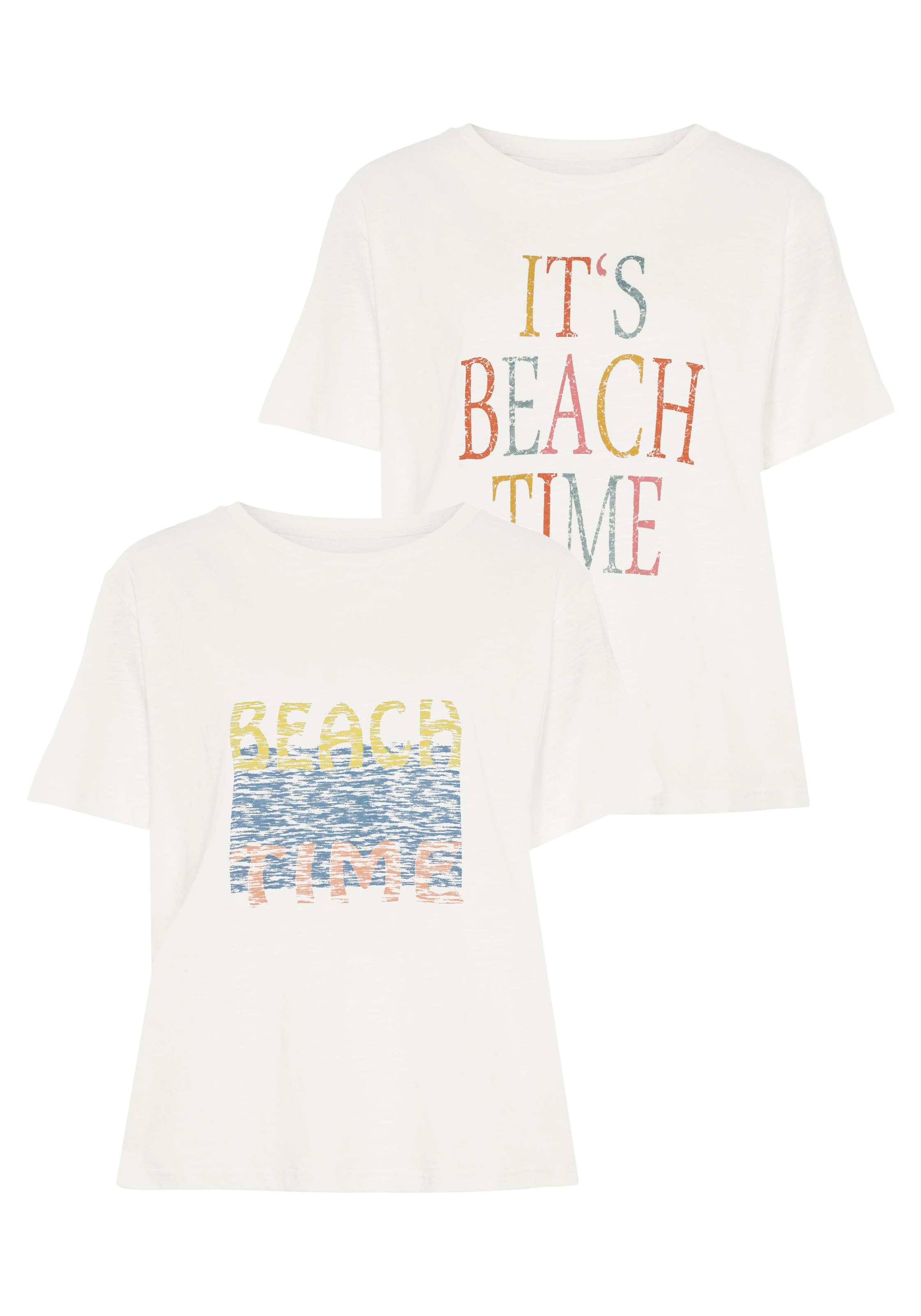 Doppelpack günstig Kaufen-Beachtime T-Shirt, (Packung, 2 tlg.). Beachtime T-Shirt, (Packung, 2 tlg.) <![CDATA[T-Shirts von Beachtime im Doppelpack mit modischem Druck vorn. Leicht strukturiert. Angenehm weiche Qualität.]]>. 