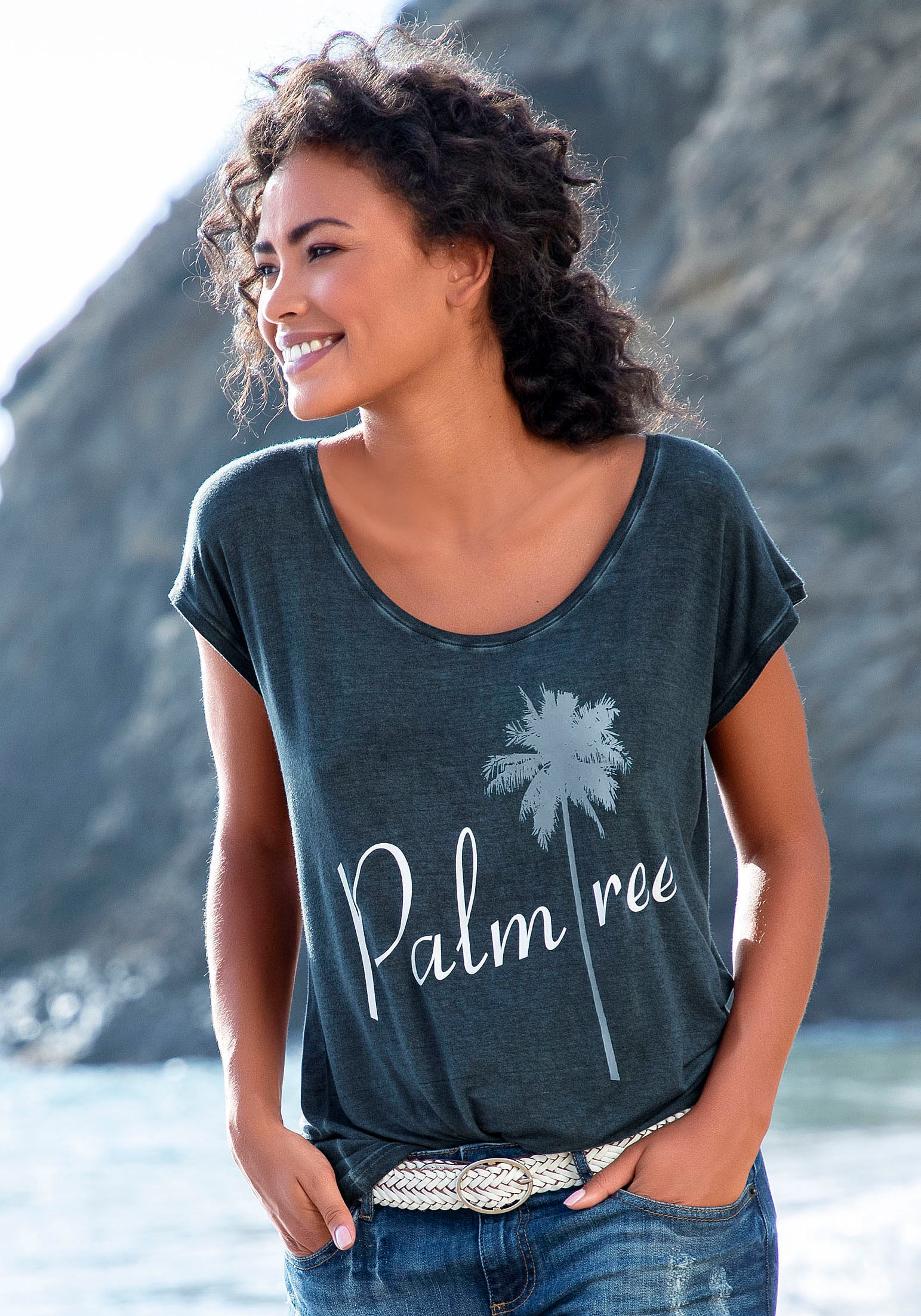 Image of Beachtime T-Shirt, mit Sprüche Frontdruck "Palmtree"