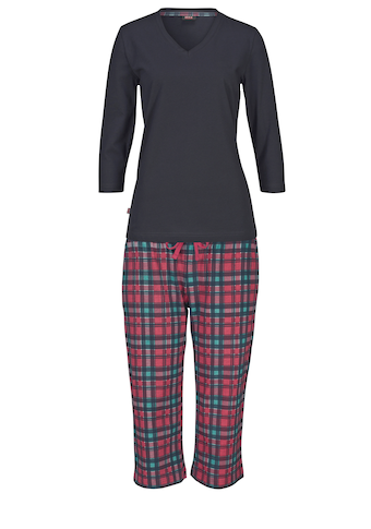H.I.S Capri-Pyjama, (2 tlg., 1 Stück), mit karierter Hose und passendem Basic-Shirt