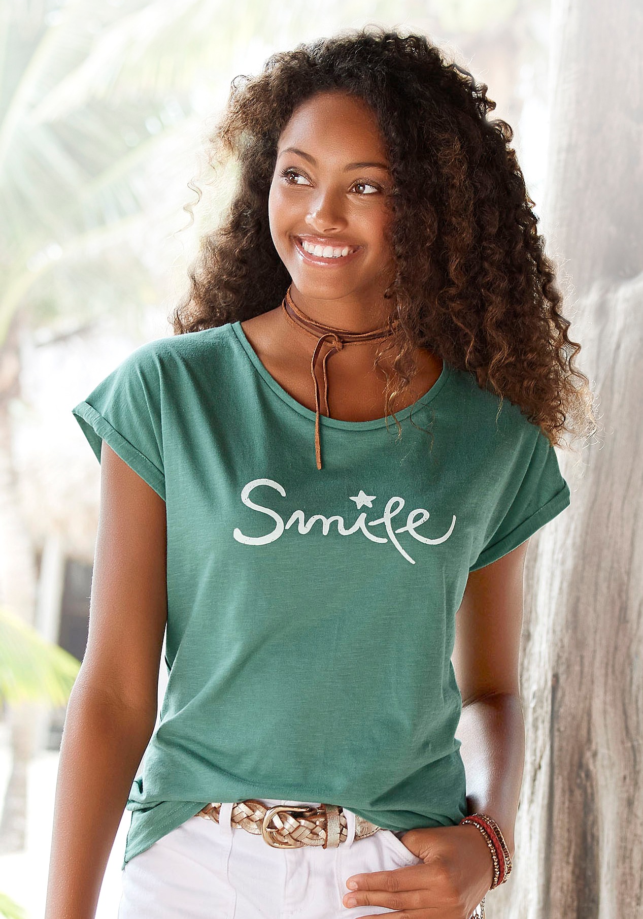 Image of Beachtime T-Shirt, mit modischem Sprüche Frontdruck "Smile"
