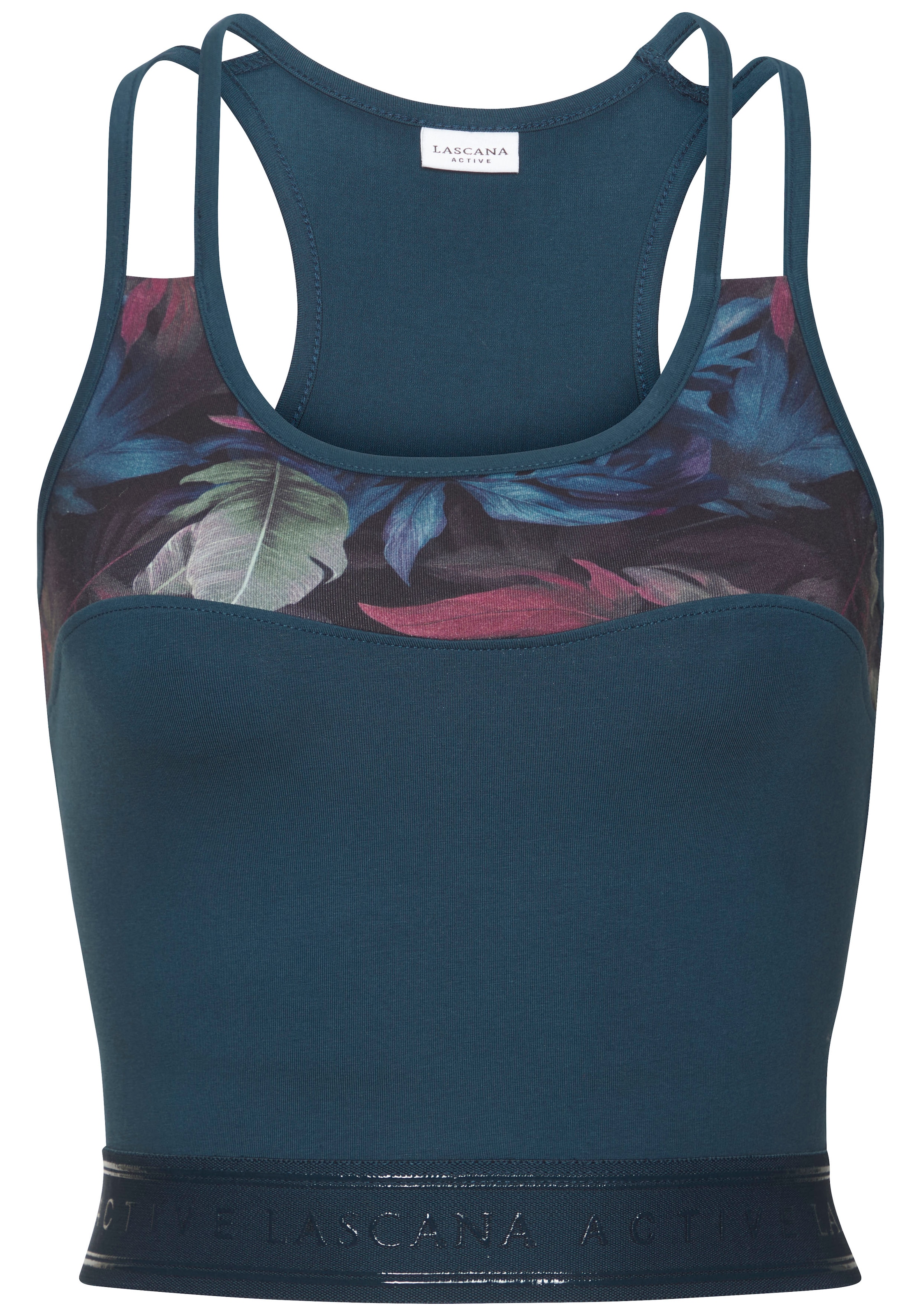 LASCANA ACTIVE Crop-Top, Sporttop mit floralem Einsatz und Racerback