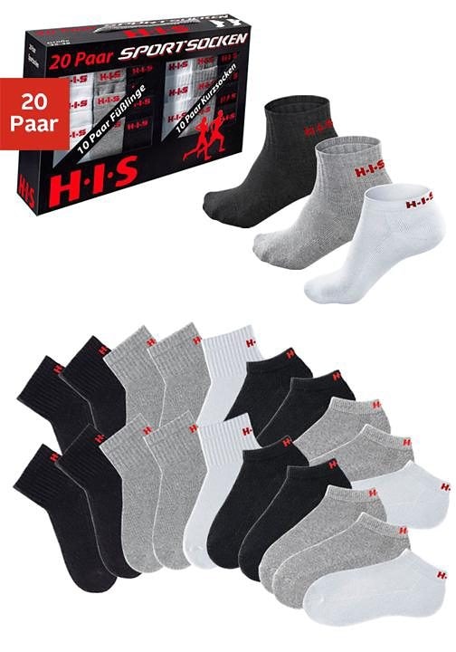 20er Pack günstig Kaufen-H.I.S Kurzsocken, (Set, 20 Paar). H.I.S Kurzsocken, (Set, 20 Paar) <![CDATA[Mit dieser 20er Grosspackungsbox sind Sie Ideal für den Sport und die Freizeit ausgerüstet. Immer die richtigen Sportsocken in genügender Menge zur Verfügung. Die klassischen 