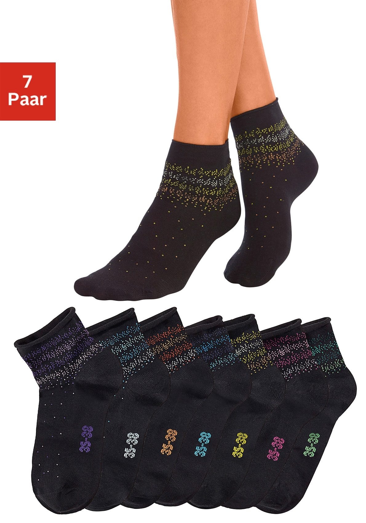 kurz mit günstig Kaufen-H.I.S Kurzsocken, (Packung, 7 Paar), mit Pünktchen Muster. H.I.S Kurzsocken, (Packung, 7 Paar), mit Pünktchen Muster <![CDATA[Moderne Damen-Kurzsocken im 7er-Pack von H.I.S. Weiche Bündchen verhindern ein Einschneiden und sorgen für ein besond