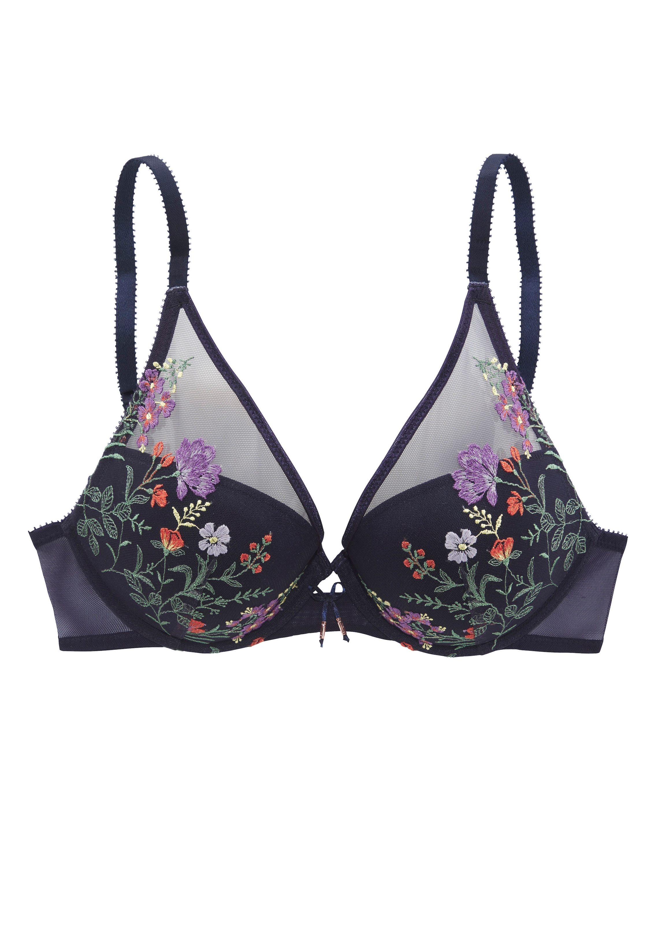 LASCANA Push-up-BH, mit bunten Blumen aus Stickereispitze, im High-Apex Design, Dessous