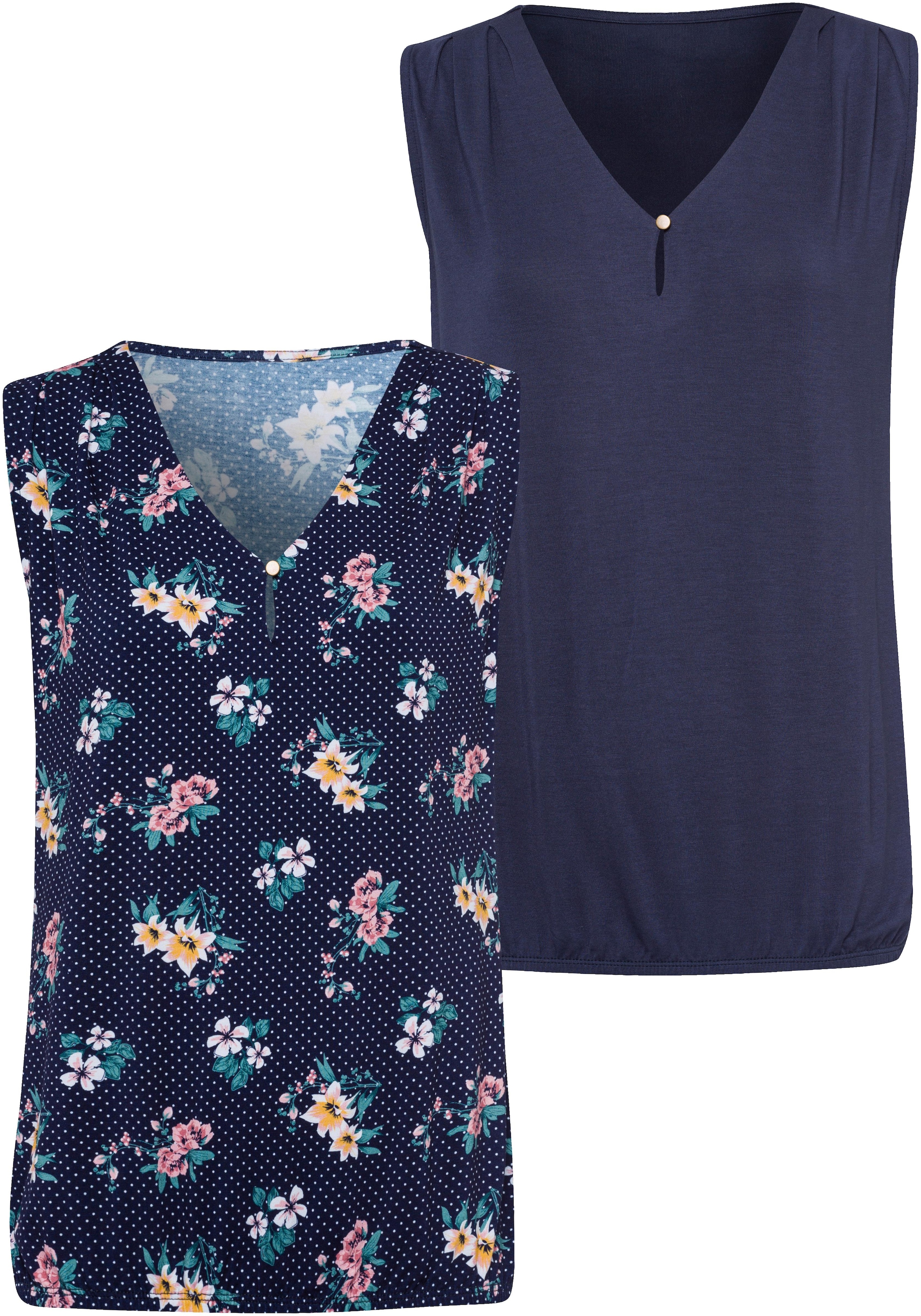 Image of Vivance Tanktop, (2er-Pack), mit goldfarbenenem Knopfdetail am Ausschnitt