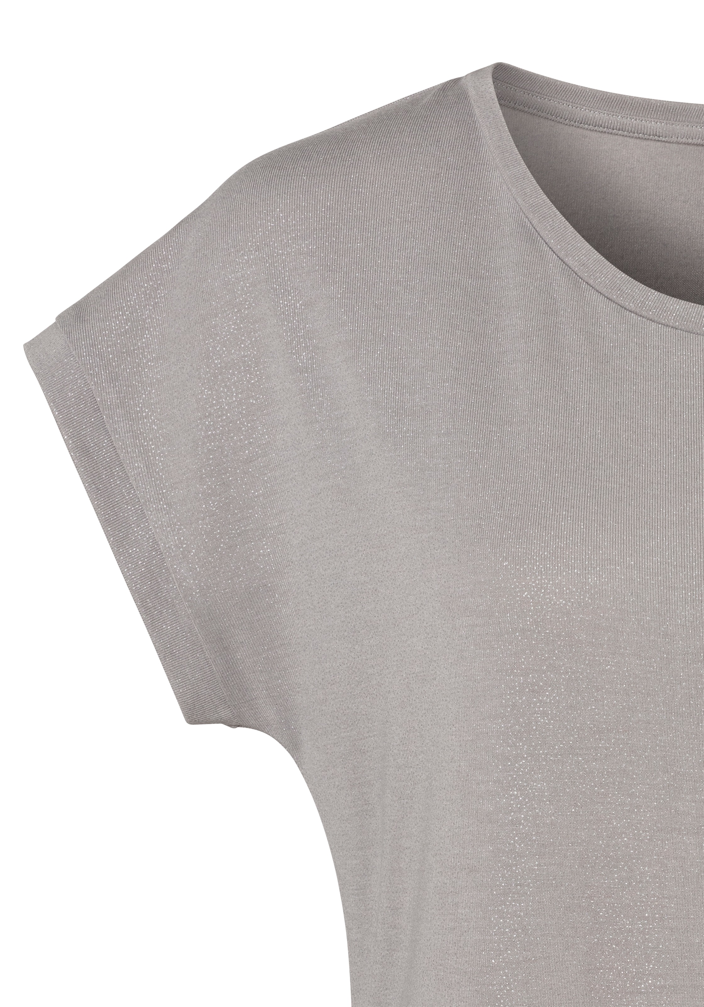 Vivance T-Shirt, mit | & silbrigem Look » LASCANA Glitzerdruck, Unterwäsche online edler Kurzarmshirt, Bademode, kaufen Lingerie