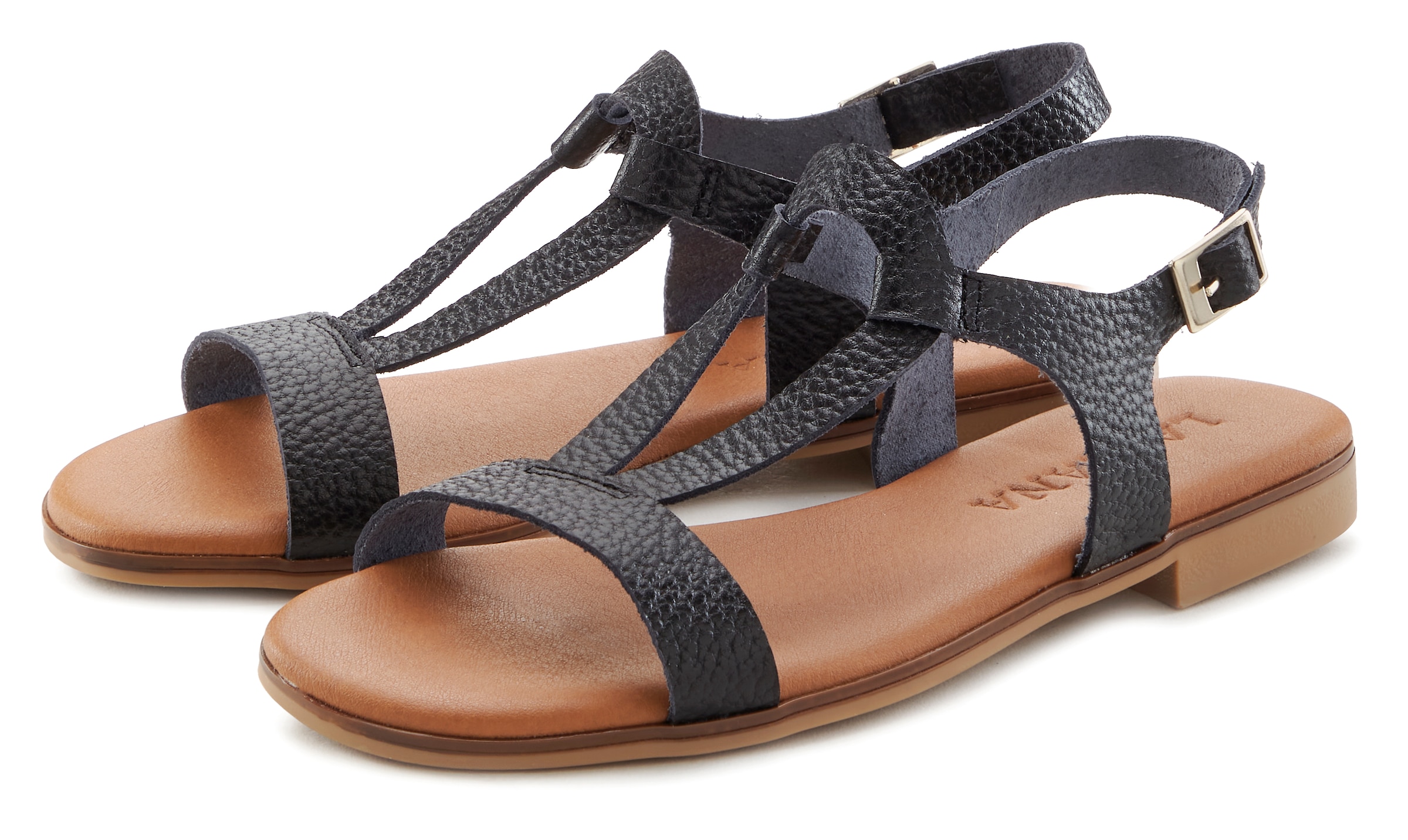 LASCANA Sandale, Sandalette, Sommerschuh aus hochwertigem Leder im Metallic-Look