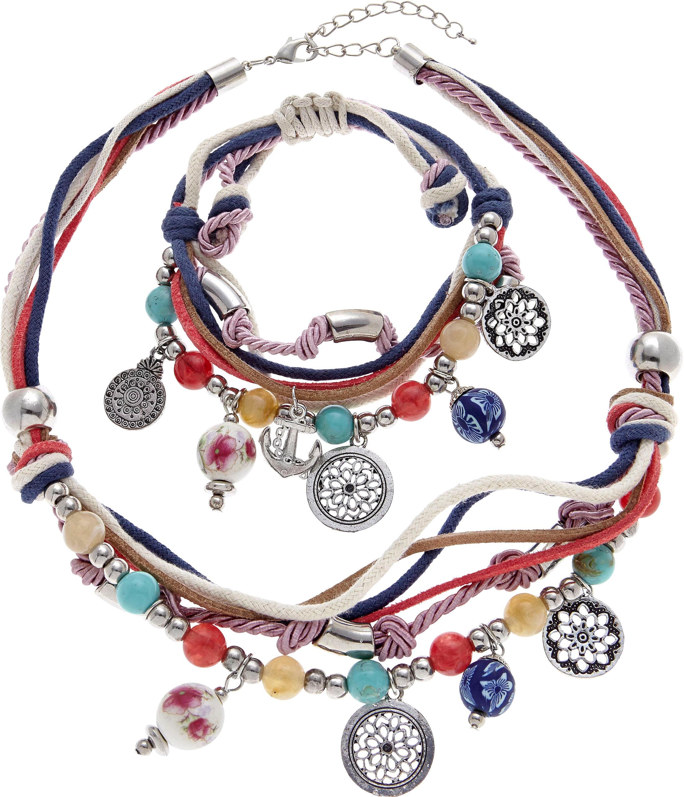 kette,14 günstig Kaufen-LASCANA Schmuckset, Kette und Armband mit vielen kleinen Anhängern. LASCANA Schmuckset, Kette und Armband mit vielen kleinen Anhängern <![CDATA[2-tlg. Set Kette und Armband von LASCANA. Mit Anhängern und Kunstperlen. Gesamtlänge Kette: 55 cm, 