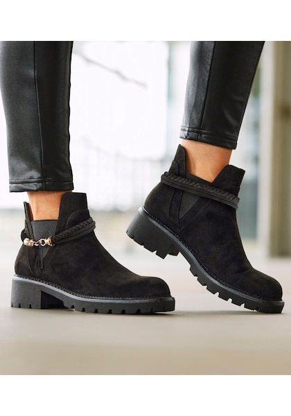 LASCANA Chelseaboots, mit abnehmbarem Band und Chunky-Sohle, Ankle Boots, Stiefelette