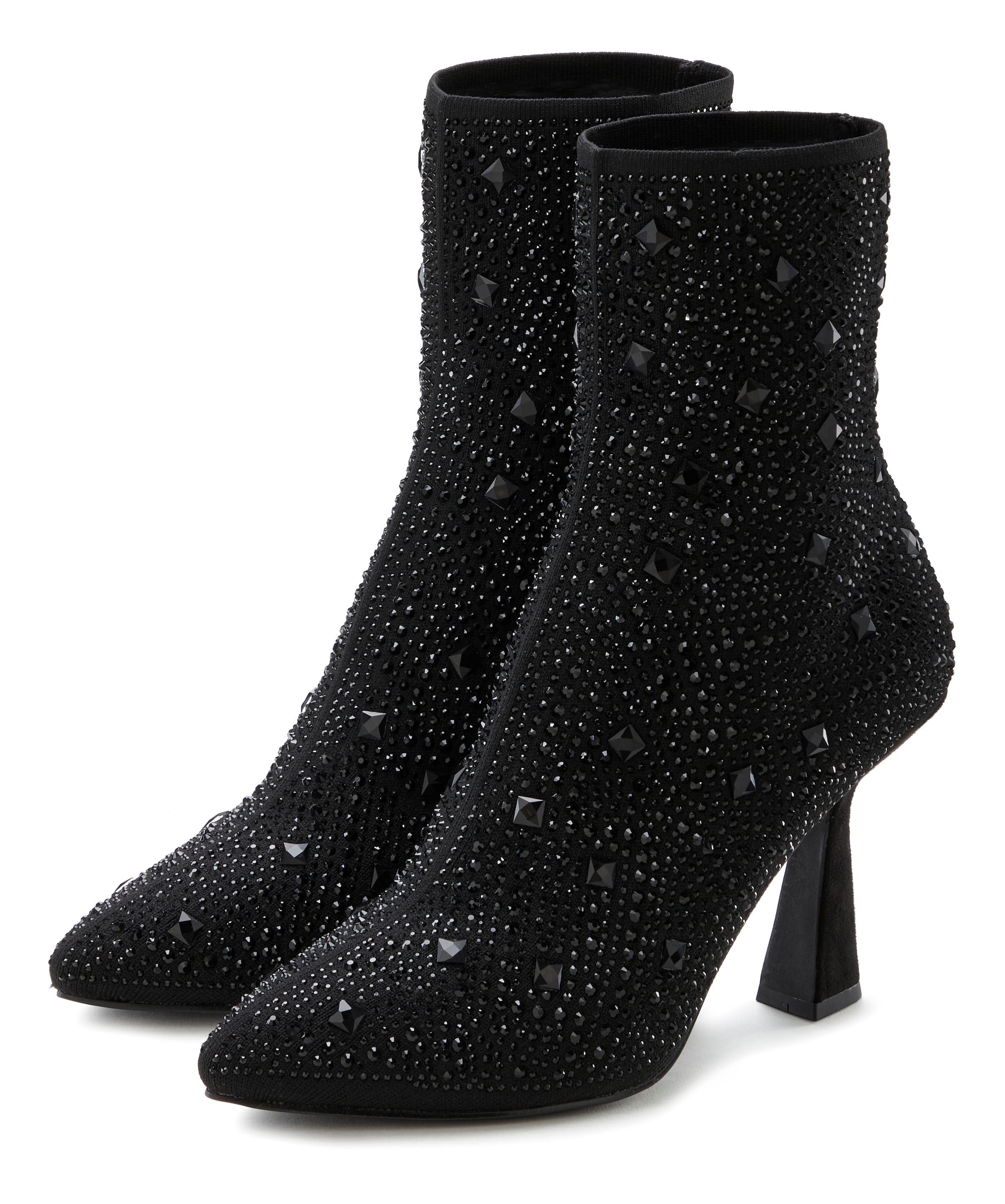 LASCANA High-Heel-Stiefelette, Schlupf-Stiefel, Ankle Boots, elastisches Material, Schmucksteinchen