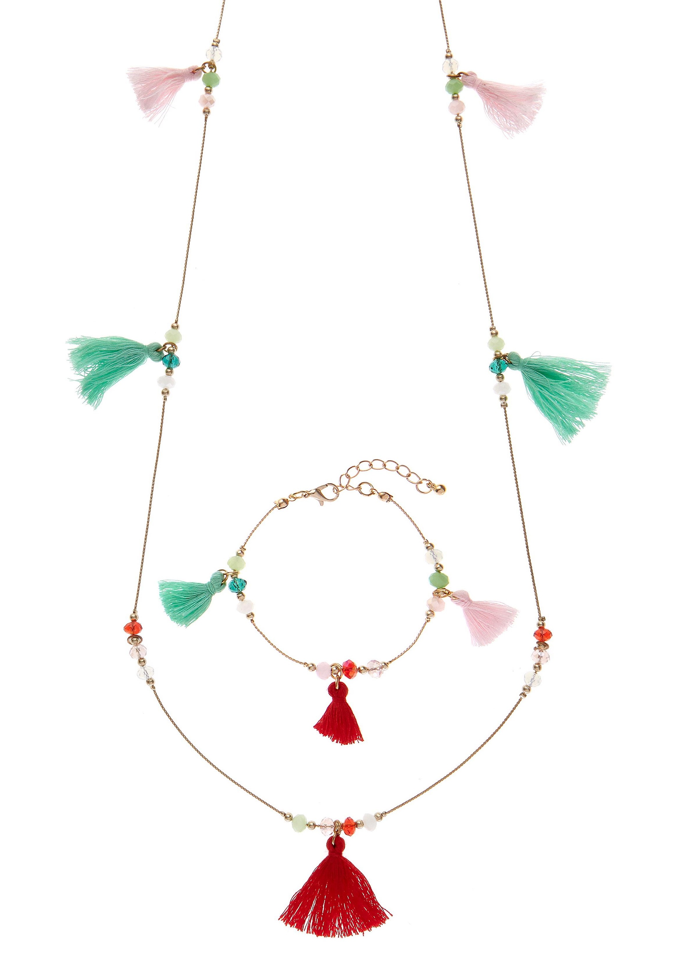 Image of LASCANA Schmuckset, aus Kette und Armband mit farbigen Tasseln