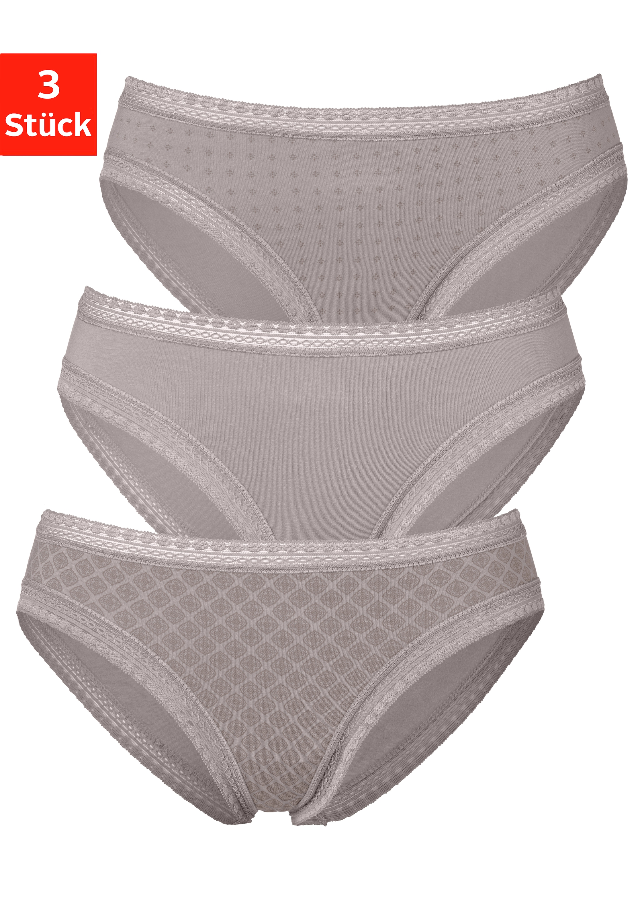 LASCANA Brasilslip, (Packung, 3 mit Spitze & Unterwäsche Bademode, elastischer online Baumwolle St.), aus kaufen Lingerie weicher LASCANA | »