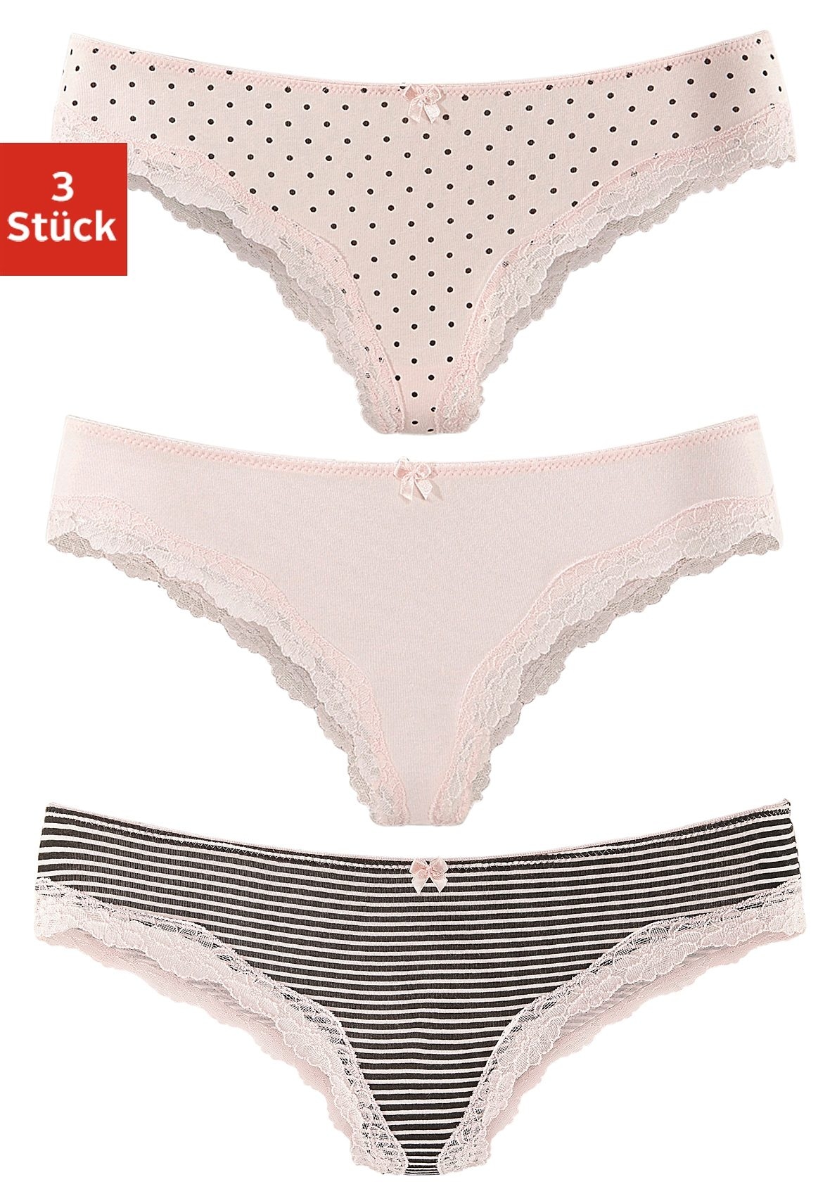 online Bademode, (Packung, & LASCANA LASCANA Brasilslip, | 3 Spitze St.), aus zarter kaufen » Baumwolle elastischer Lingerie Unterwäsche mit