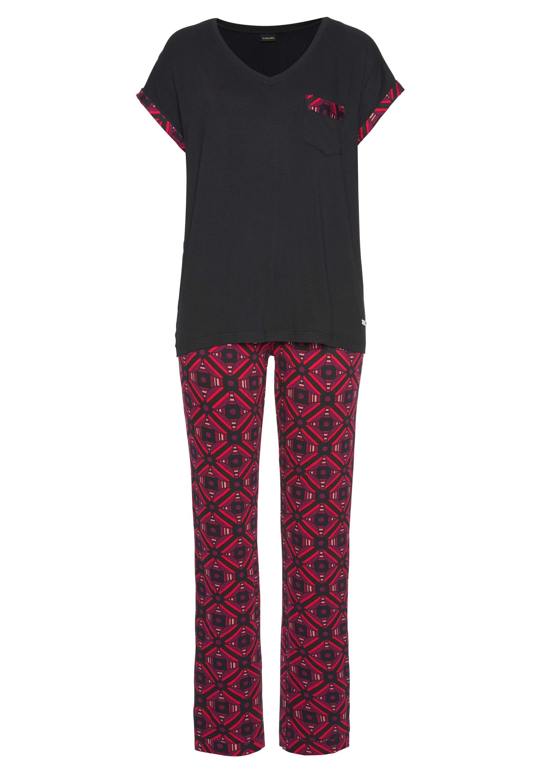 LASCANA Pyjama, (2 tlg., 1 Stück), mit Grafikprint