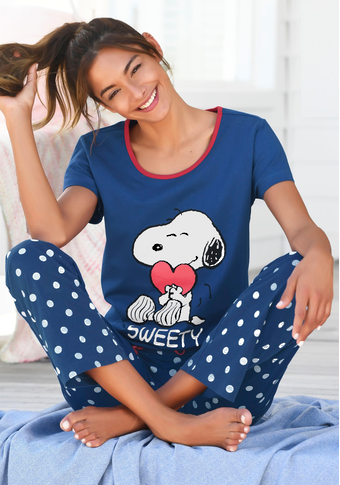 Peanuts Pyjama, mit Snoopy-Druck und Pünktchen-Hose