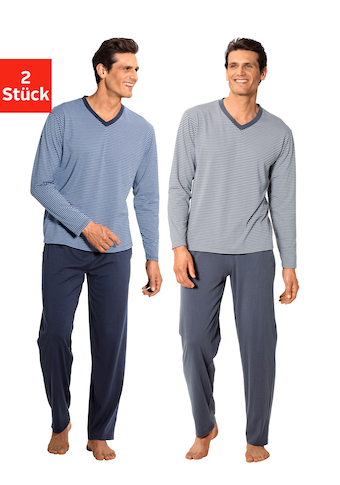 le jogger® Pyjama, (2 Stück), mit garngefärbten Streifen