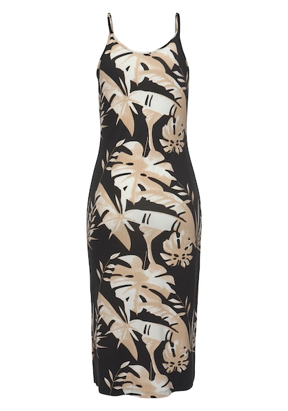 Vivance Midikleid, mit Blätterdruck und Schlitz, figurbetontes Sommerkleid, Strandkleid