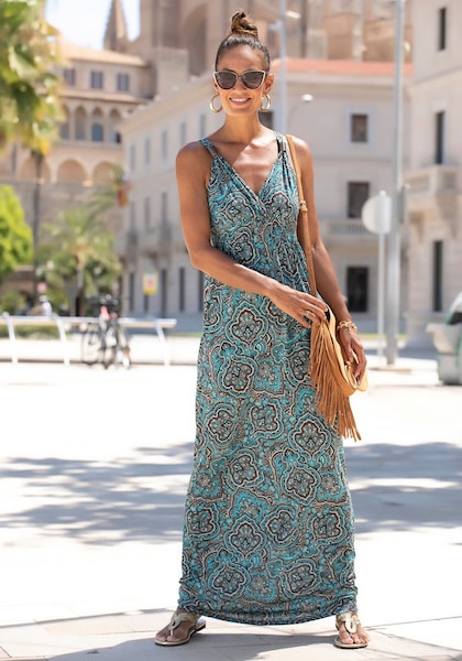 LASCANA Maxikleid, mit Paisleymuster und verstellbarem Ausschnitt, Sommerkleid