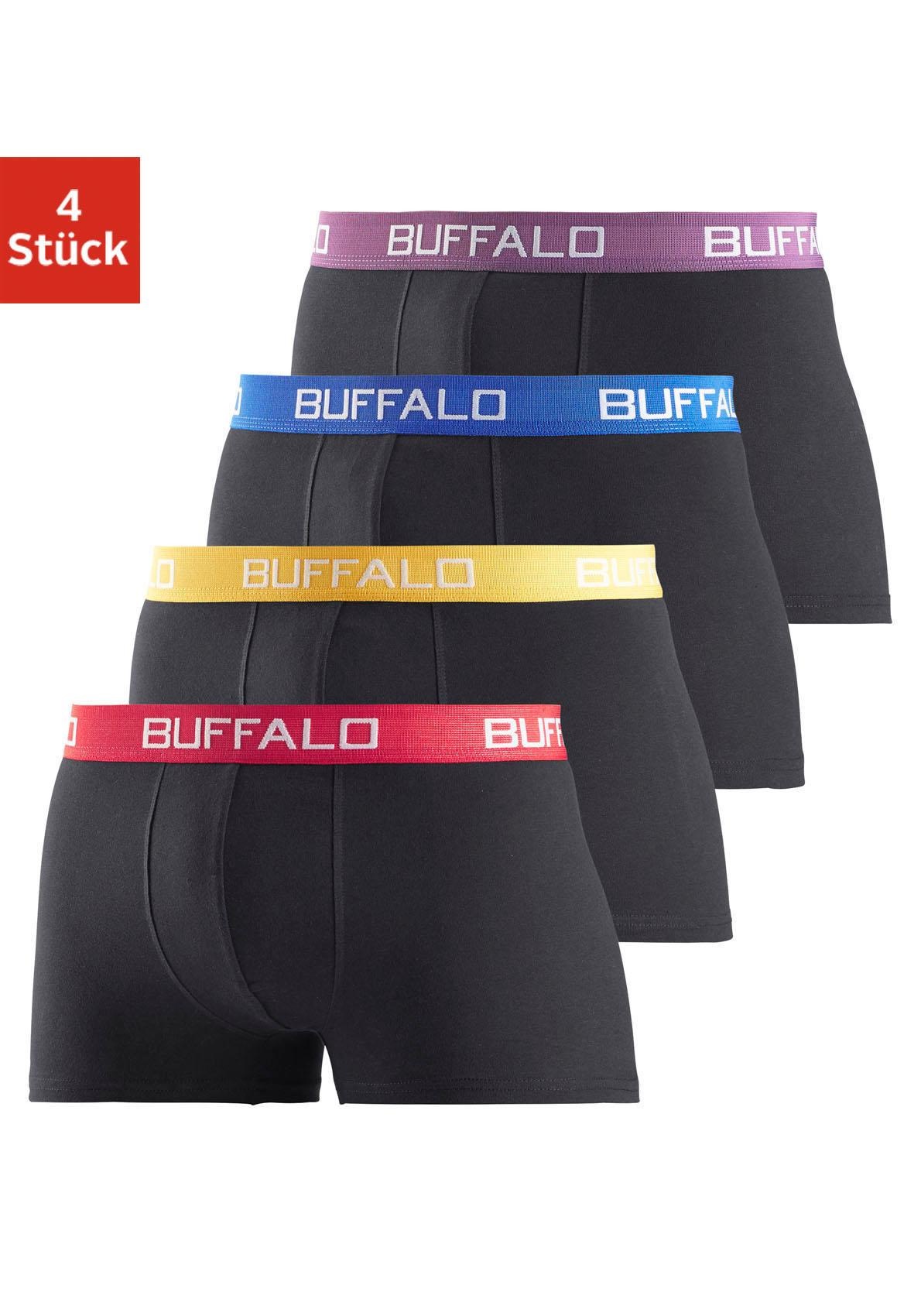 Viererpack günstig Kaufen-Buffalo Boxer, (Packung, 4 St.). Buffalo Boxer, (Packung, 4 St.) <![CDATA[Viererpack Herren Boxer mit kontrastfarbigem Webbund und Logoschriftzug. Normale Passform. Elastische Single Jersey Qualität. Obermaterial: 95% Baumwolle, 5% Elasthan]]>. 