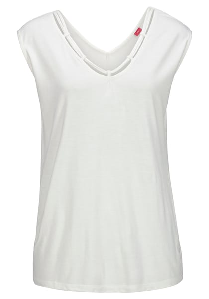 s.Oliver T-Shirt, mit Zierbändern am Ausschnitt, Kurzarmshirt, sommerlich