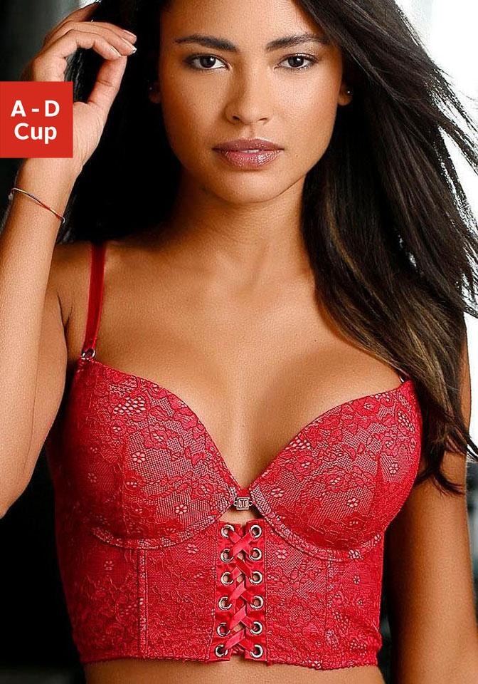 Cups mit günstig Kaufen-JETTE Push-up-BH, in hübscher Bustier-Form, sexy Dessous. JETTE Push-up-BH, in hübscher Bustier-Form, sexy Dessous <![CDATA[Kreiert von der Designerin Jette Joop. Cups mit fest integrierten Kissen, kontrastfarben unterlegt. Satinband-Schnürung 