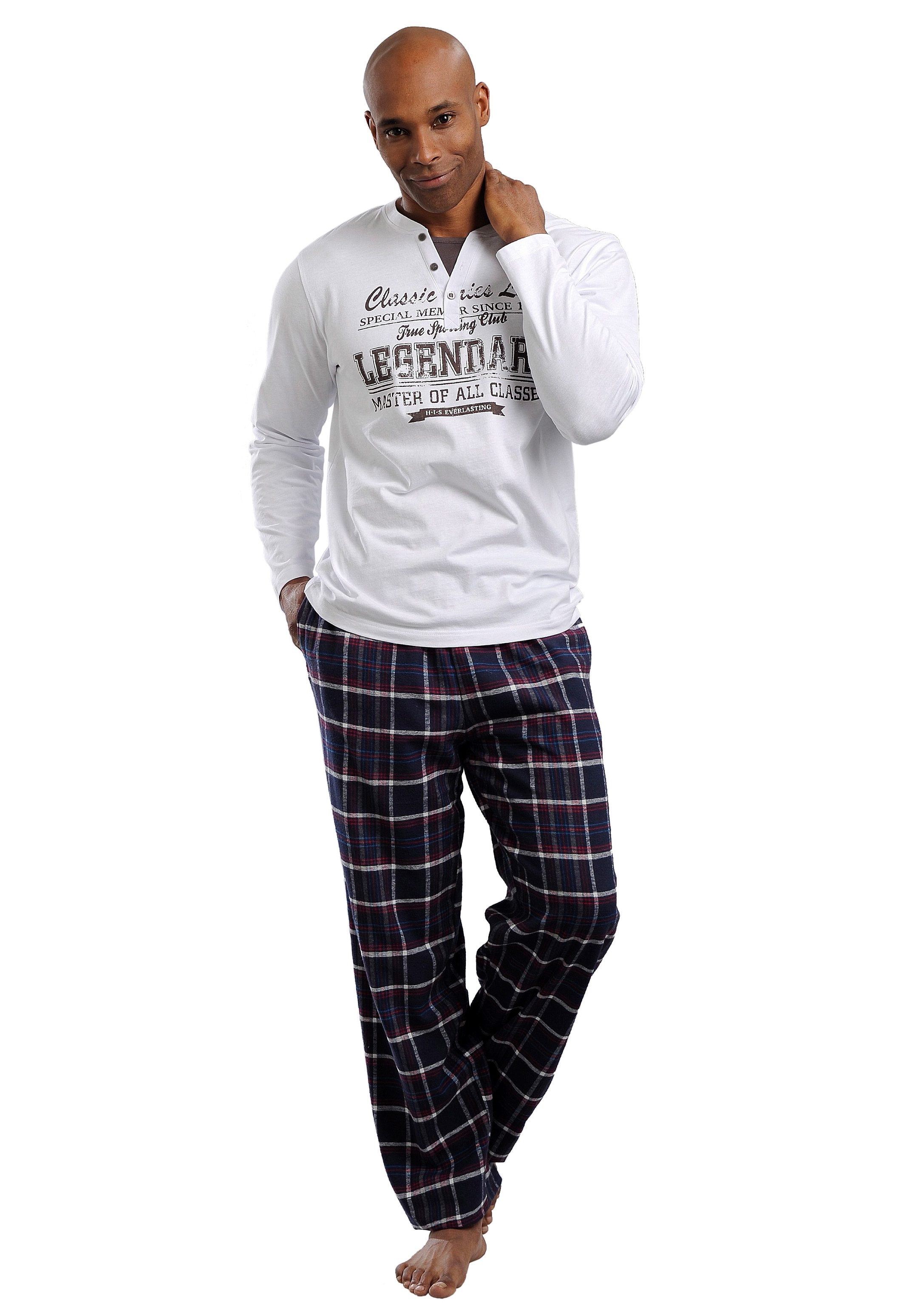 Die moderne günstig Kaufen-H.I.S Pyjama, (2 tlg., 1 Stück), mit Flanellhose. H.I.S Pyjama, (2 tlg., 1 Stück), mit Flanellhose <![CDATA[Das Oberteil macht diesen Pyjama zu einem Hingucker durch seinen Druck im modernen Used-Look, kombiniert mit der Hose im gewebten Karodes