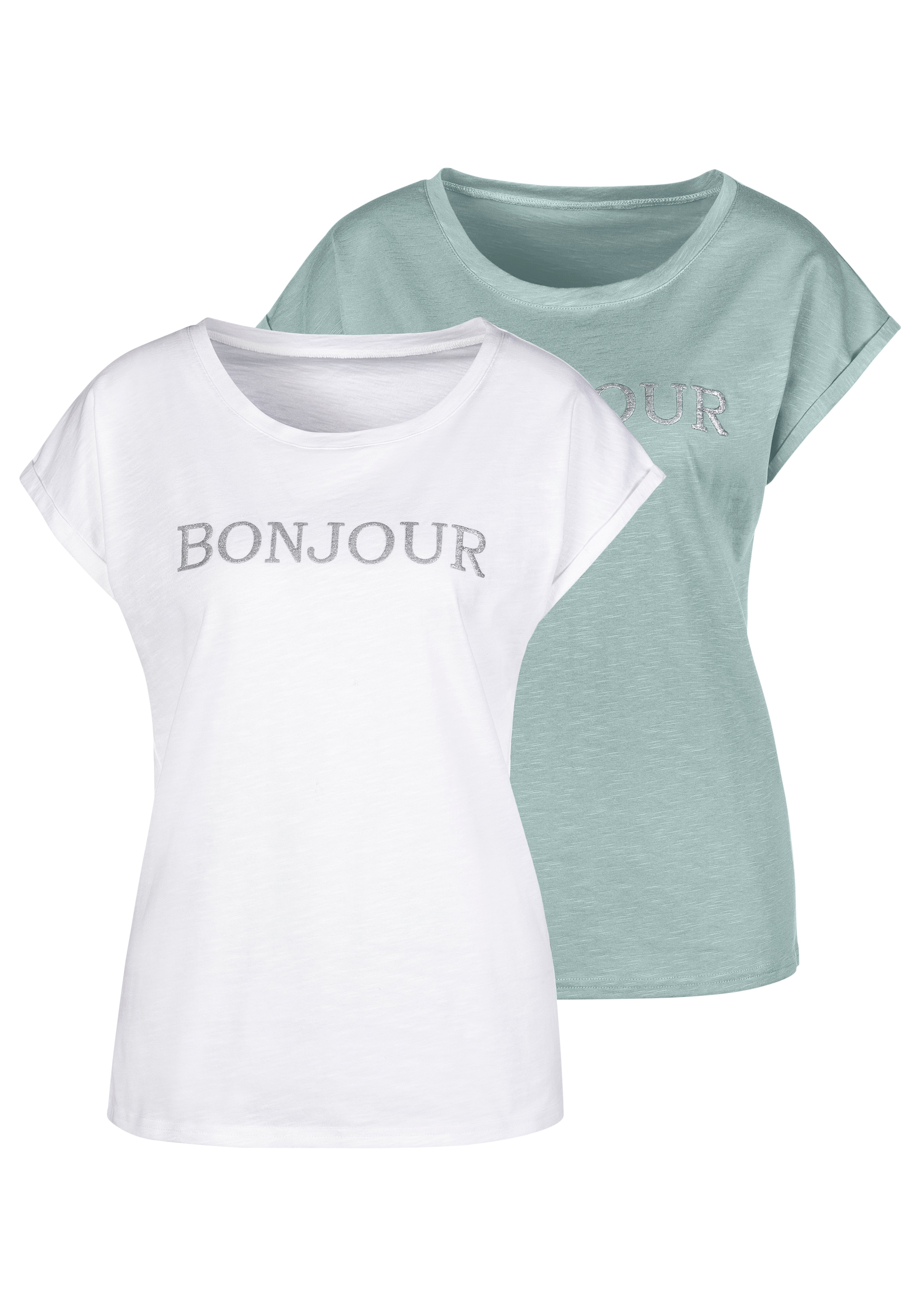 M2 x günstig Kaufen-Vivance T-Shirt, (Packung, 2 tlg.), mit modischem Frontdruck "Bonjour". Vivance T-Shirt, (Packung, 2 tlg.), mit modischem Frontdruck "Bonjour" <![CDATA[T-Shirt von Vivance im2er-Pack. Mit modischem Frontdruck 